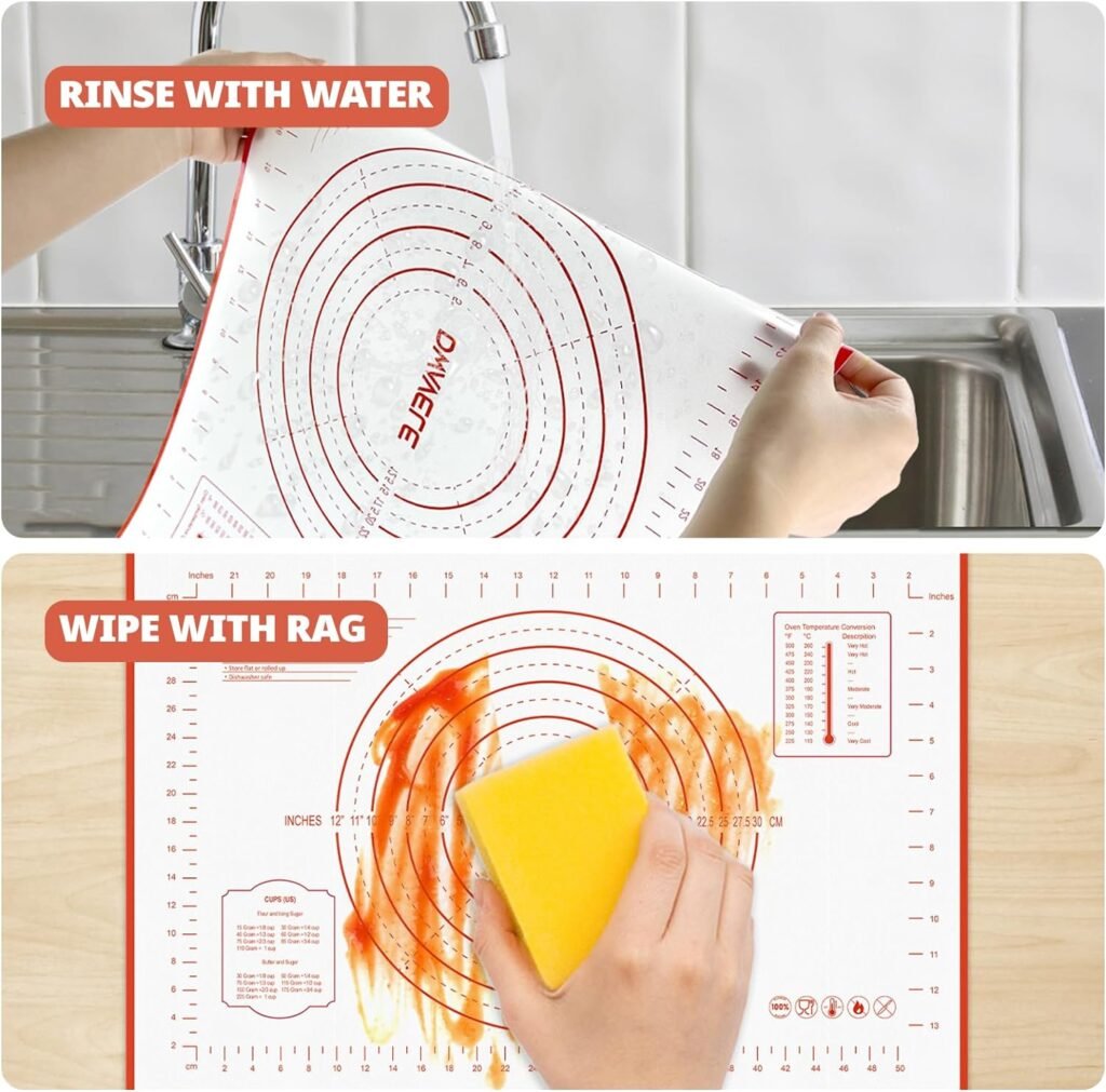 Silicone Baking Mat, 2 Pack 26 x 16Extra Thick Large Non Stick Pastry Mat Sheet for Dough Pie Crust Rolling Mats for Making Cookies Macarons Bread Baking Supplies, Easy to Clean