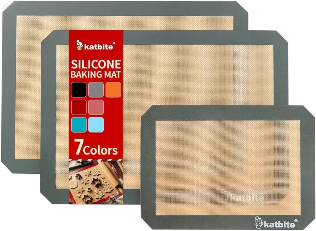 Silicone Baking Mat, Katbite Large Baking Mat Set of 3-2 Half Sheets Mats (11 5/8 x 16 1/2) + 1 Quarter Baking Sheets, Reusable  Nonstick Bakeware Mats for Cookies, Macarons, Bread and Pastry