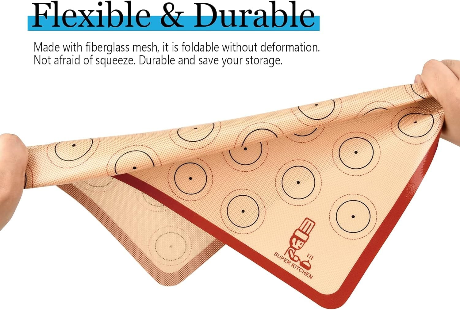 Silicone Baking Mat Macaron - Set of 3 (2 Half Sheet Liners and 1 Quarter Sheet), Non Stick Silicon Cookie Oven Liner For Macaroons, Bake Pans, Pizza, Toaster, Cake and Bread Making (Red,Blue,Gray)