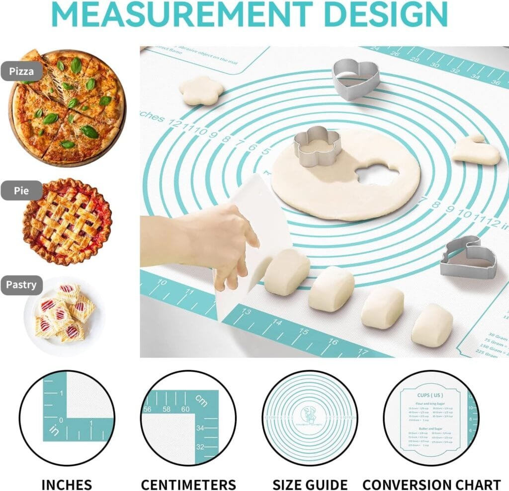 Silicone Baking Mat, Non Stick Pastry Mat Sheet for Dough Rolling, Nonslip Fondant/Pie Crust Mat, Counter Mat Oven Liner Mat for Making Cookies Macarons Bread Baking Supplies Extra Large 26 x 16 Inch