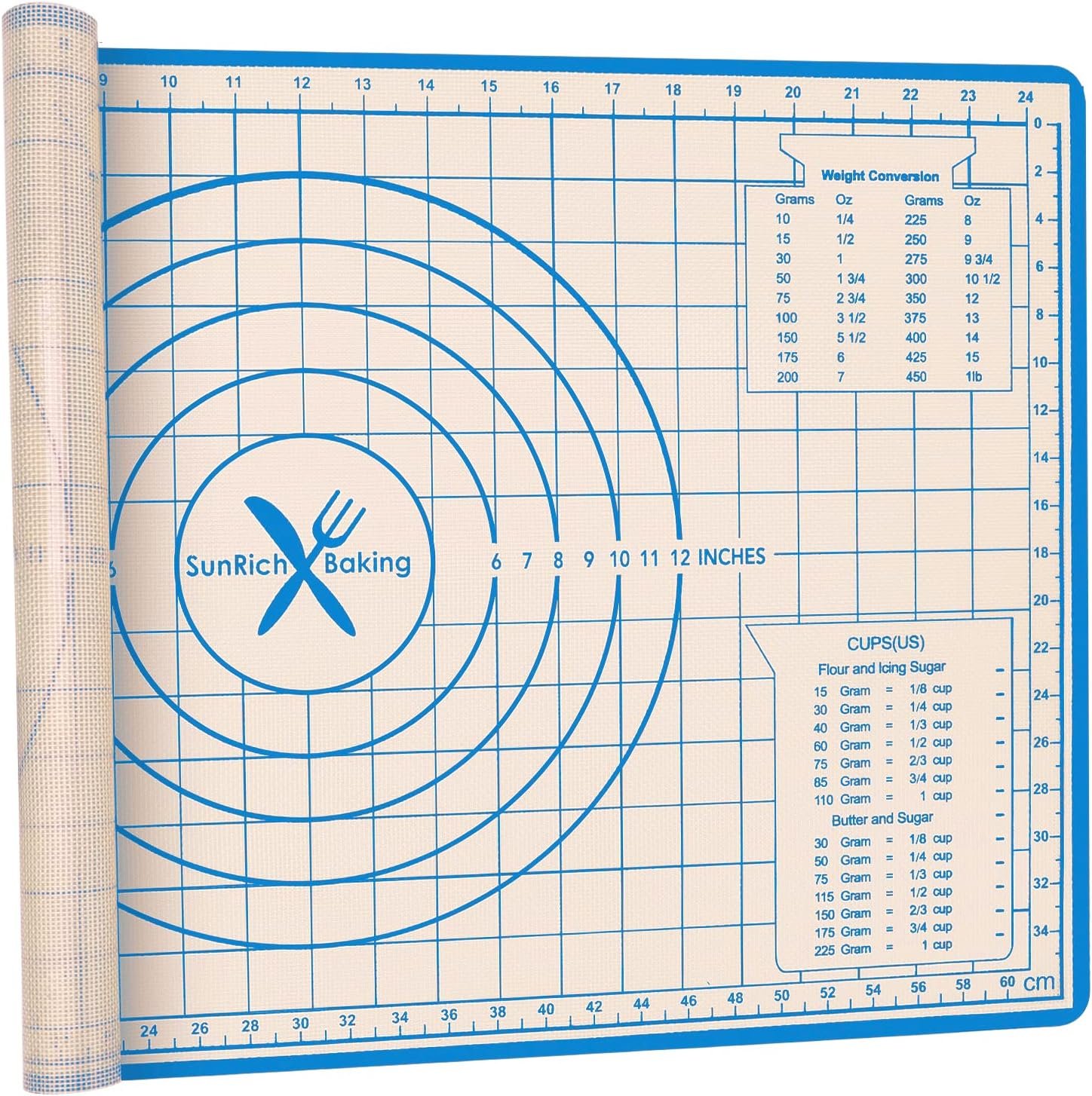 Silicone Baking Mat, Non Stick Pastry Mat with Measurement,26 x 16 Extra Thick Large Rolling Dough Mat Sheet, Counter Mat,Food Grade Pizza, Fondant, Macarons,Cookies Mat, Baking Supplies for kitchen