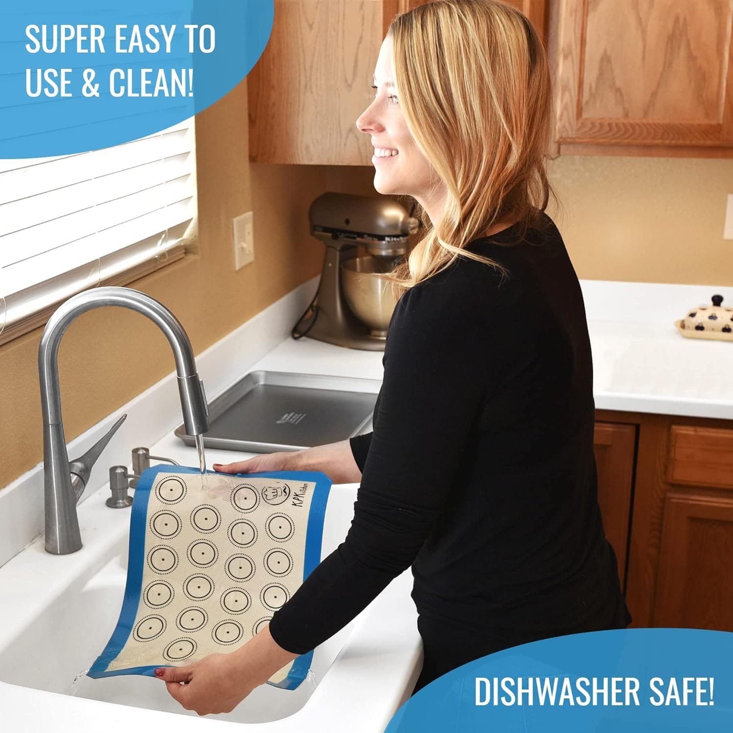 Silicone Baking Mat Set of 5-2 Half Sheets (Macaron  Cookie Circle On Mat) + 1 Quarter + 1 Round  1 Square Size Silicone Baking Sheet - Nonstick  Easy to Clean - 100% Silicone Mats for Baking