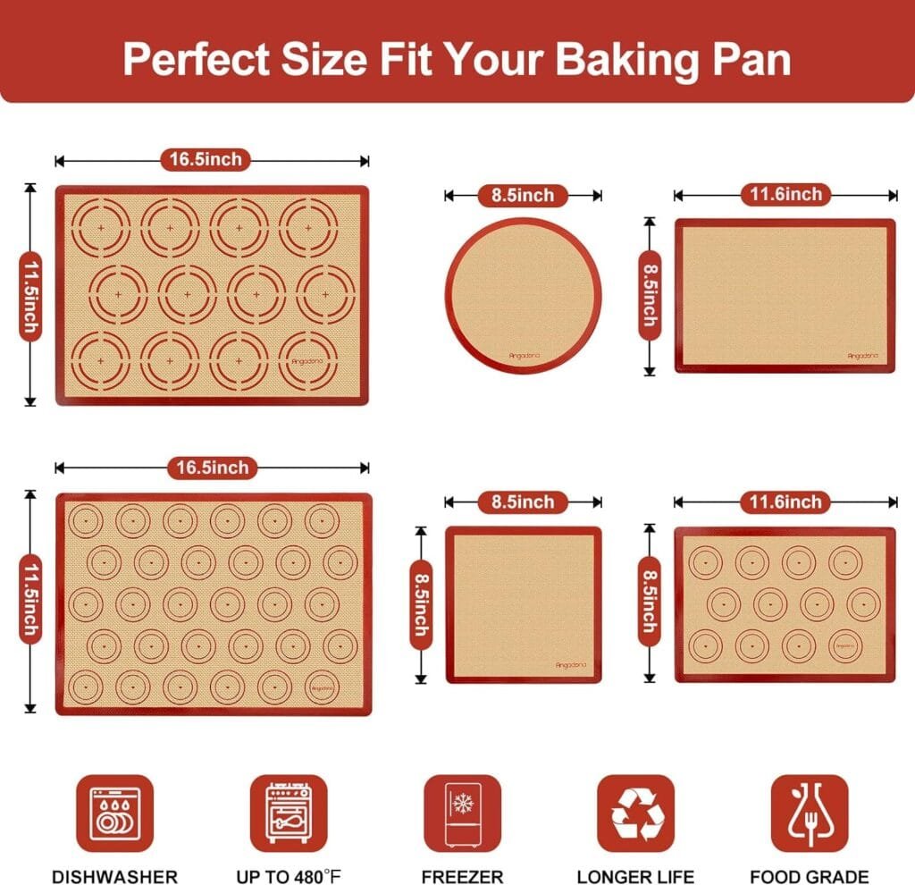 Silicone Baking Mat Set of 6, Easy Clean  Non-Stick Food Grade Reusable Baking Mat, Silicon Baking Mats Oven Liner Sheet, Round  Square Cake Mat, Pastry Board Rolling Dough Mats for Macaron Cookie Silicone Baking Mat Set of 6, Easy Clean  Non-Stick Food Grade Reusable Baking Mat, Silicon Baking Mats Oven Liner Sheet, Round  Square Cake Mat, Pastry Board Rolling Dough Mats for Macaron Cookie