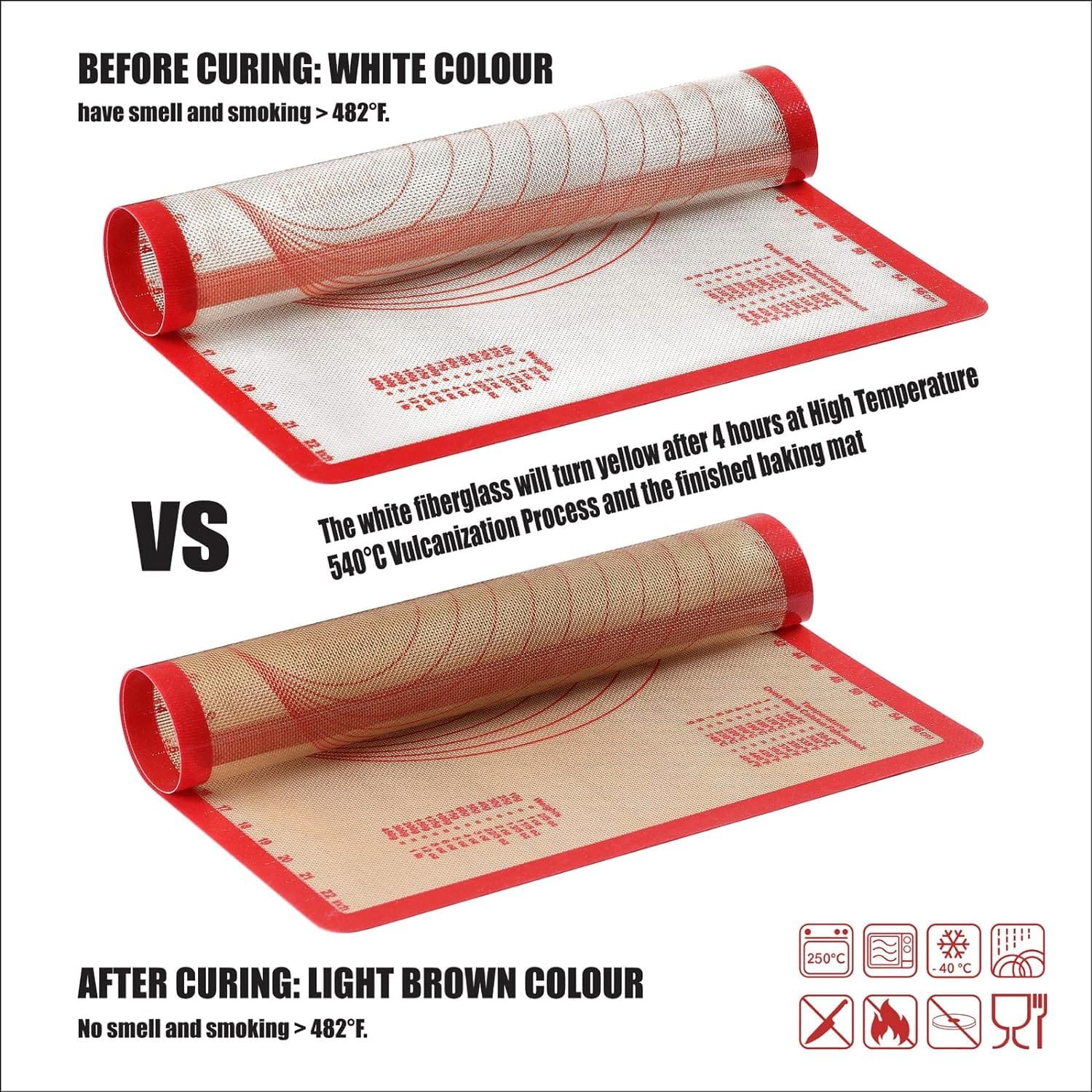 Silicone Baking Mat Set of 6, GUANCI Grade Food Baking mats Non-Stick Reusable Pizza Bakeware Mat for Making Macaroon, Pizza, Cookie, Pastry, Bread, Bun（Red）