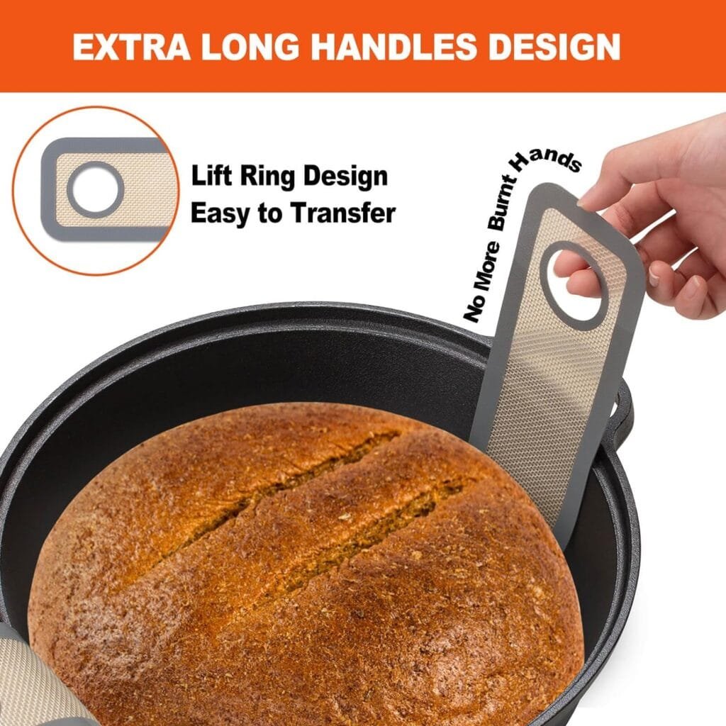 Silicone Bread Sling Dutch Oven - Best Japan Silicone. Non-Stick  Easy Clean Reusable Silicone Bread Baking Mat. With Extra Long Handles Bread Baking Sheet Liner, 2 Grey Set for Transferable Dough