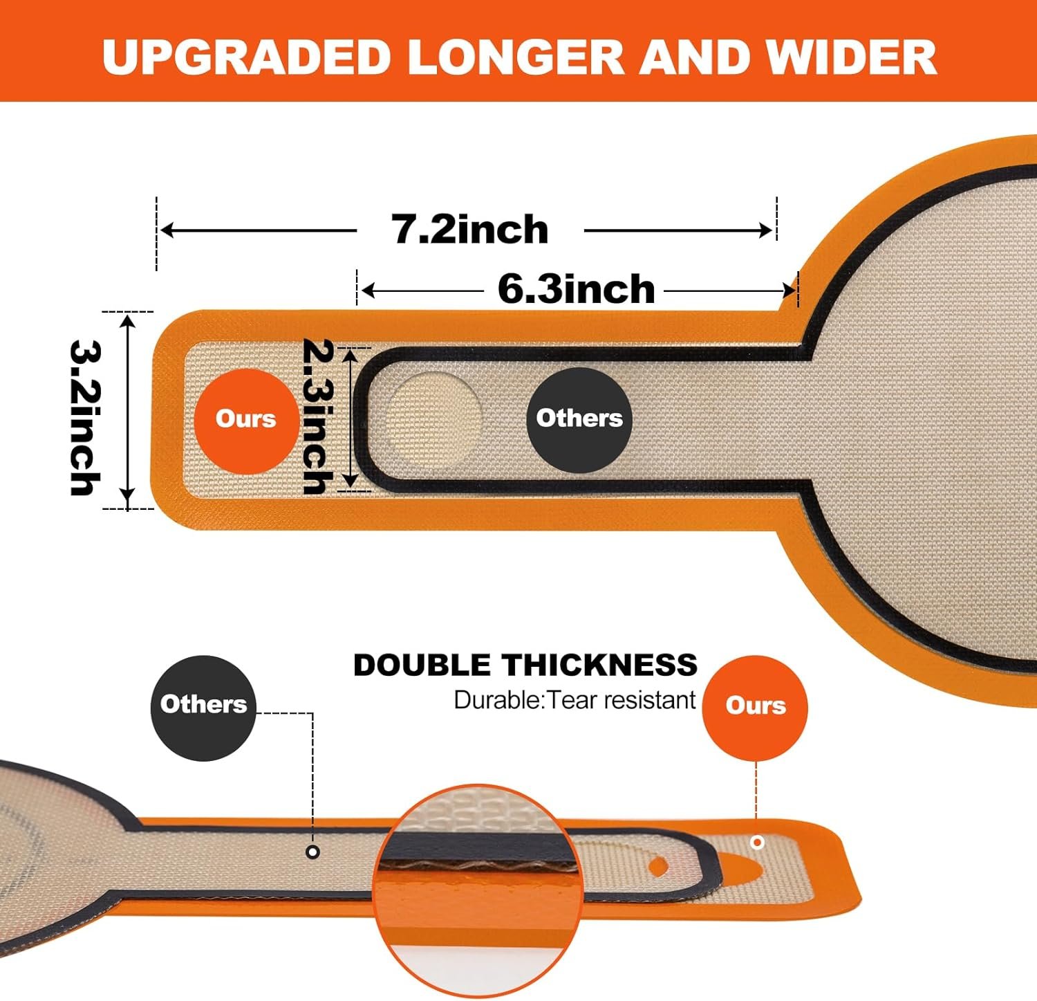 Silicone Bread Sling Oval and Round - Non-Stick  Easy Clean Reusable Oval Silicone Baking Mat for dutch oven. With Long Handles Sourdough Bread Baking mat tools supplier Liner,2 Orange Set