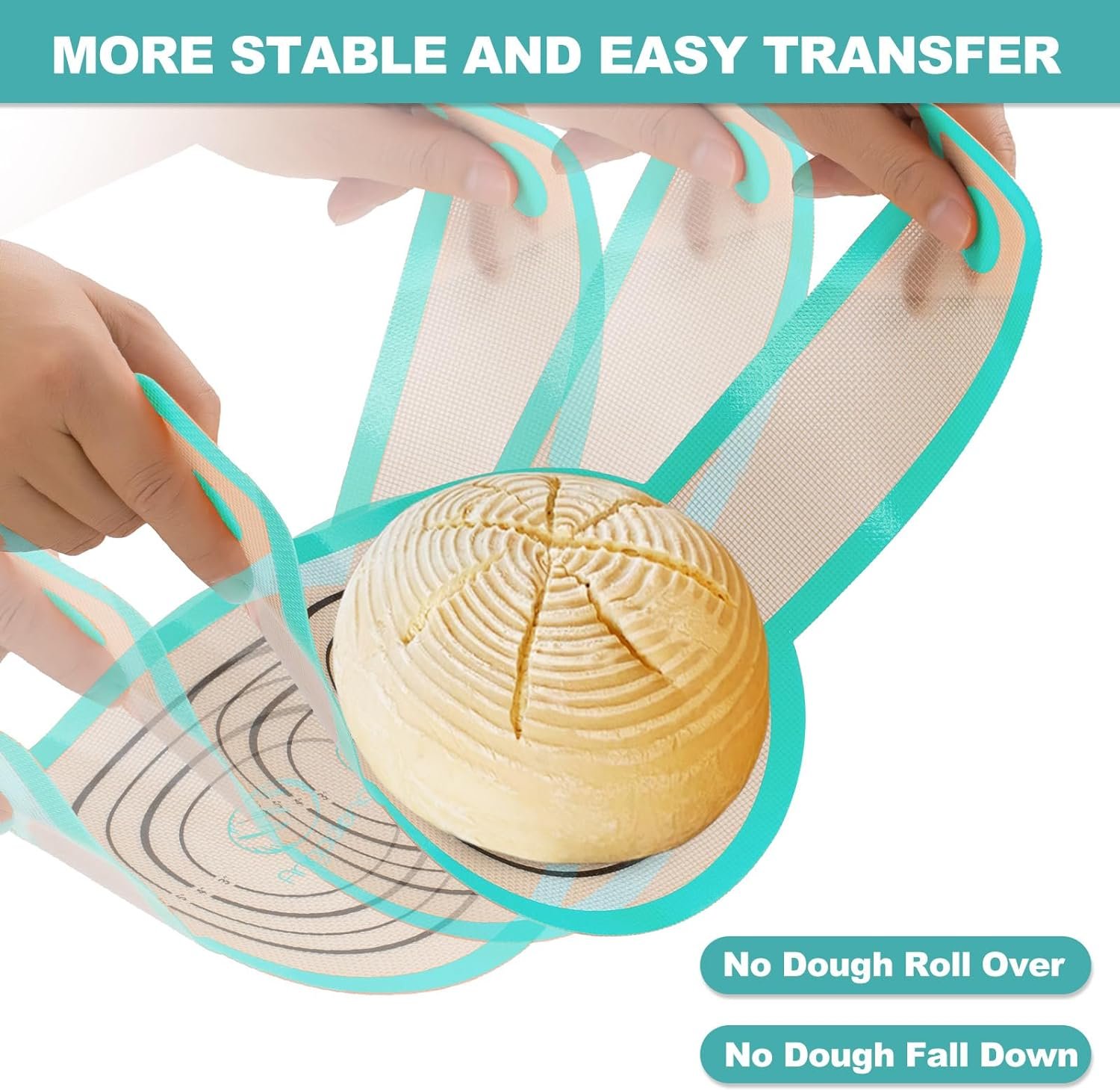 Silicone Bread Sling Oval and Round - Non-Stick  Easy Clean Reusable Oval Silicone Baking Mat for dutch oven. With Long Handles Sourdough Bread Baking mat tools supplier Liner, 2 aqua sky set.