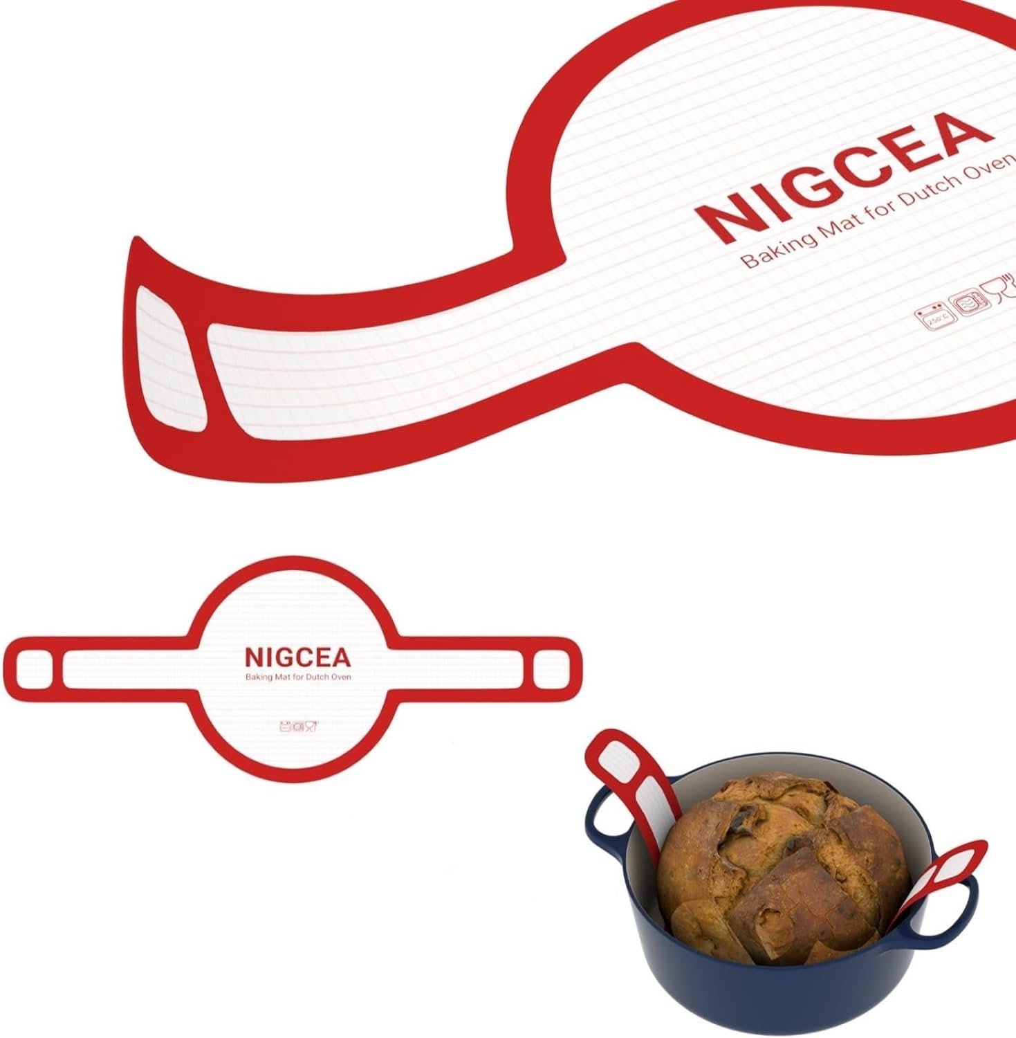 Silicone Bread Sling Sourdough Silicone Baking Mat for Dutch Oven, Long Handles Non-stick 8.3 Inch, 536º F/ 280º C, Red Sourdough Bread Baking Supplies Silicone Bread Sling Sourdough Silicone Baking Mat for Dutch Oven, Long Handles Non-stick 8.3 Inch, 536º F/ 280º C, Red Sourdough Bread Baking Supplies