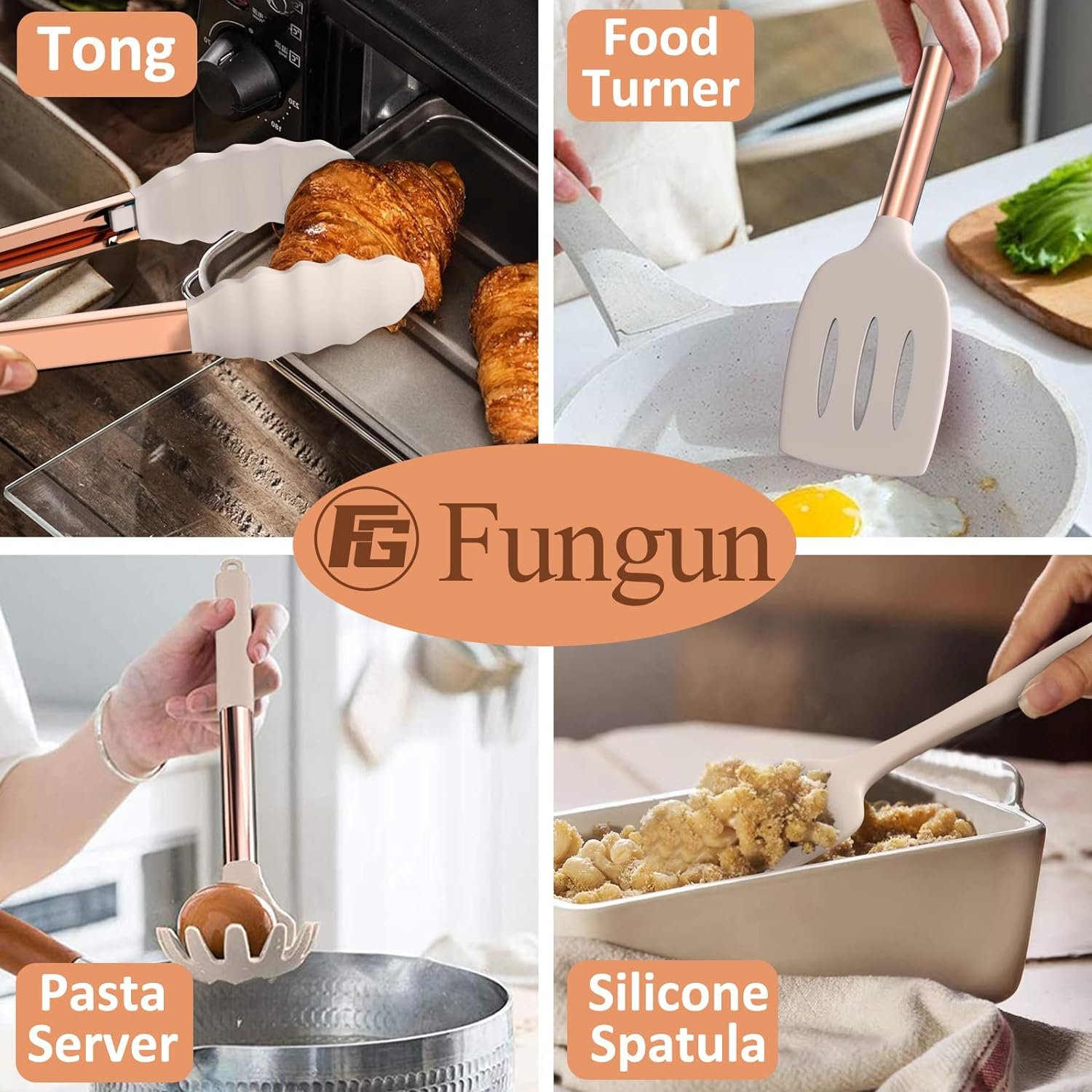 Silicone Cooking Utensil Set, Fungun Kitchen Utensils Set with Copper Handle 24 Pcs Kitchen Gadgets Tools Set, Non-stick Heat Resistant Kitchen Spatulas Set - Khaki… Silicone Cooking Utensil Set, Fungun Kitchen Utensils Set with Copper Handle 24 Pcs Kitchen Gadgets Tools Set, Non-stick Heat Resistant Kitchen Spatulas Set - Khaki…