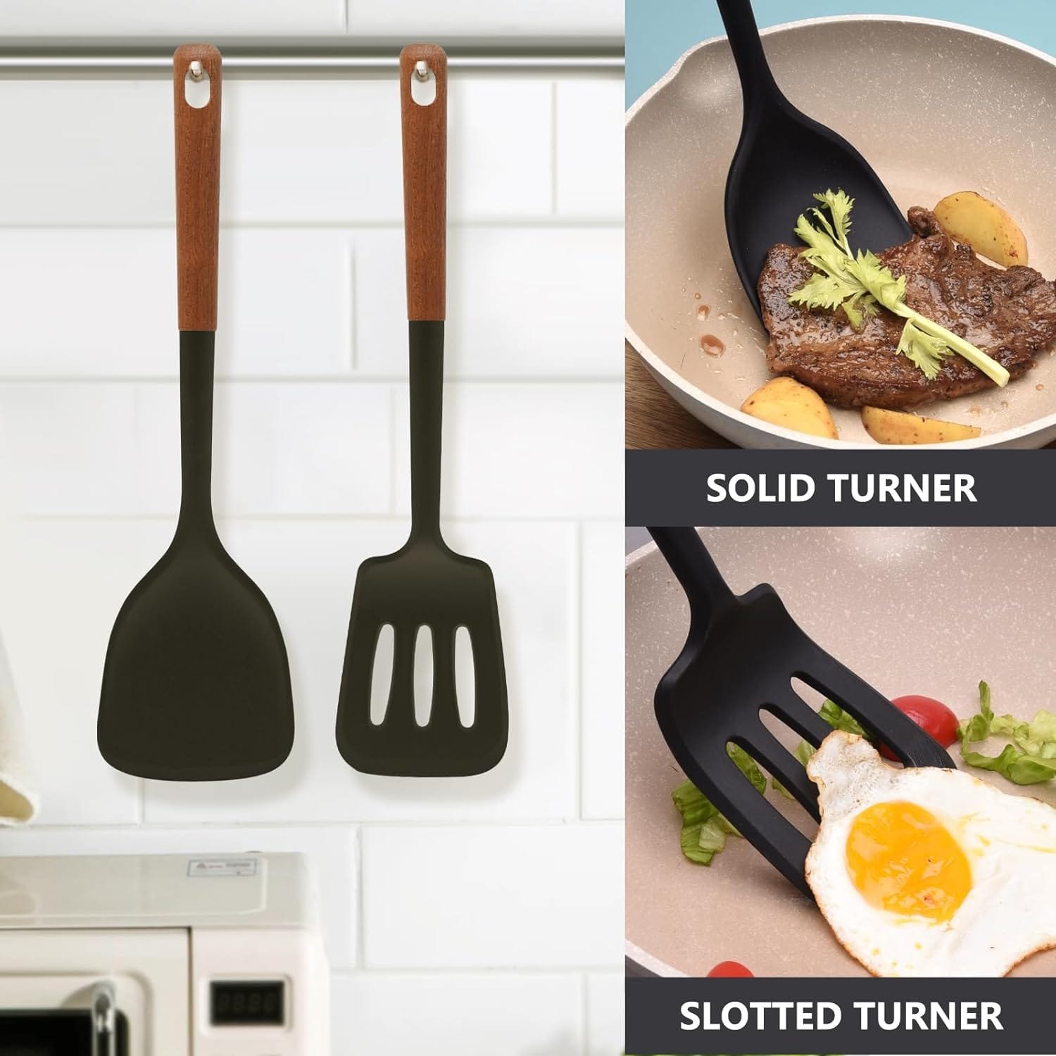 Silicone Kitchen Cooking Utensils Set, 6 Pcs Heat Resistant Kitchen Utensil Cooking Gadgets, Non-Stick BPA-Free Cookware Essentials Dishwasher Safe Including Turner Ladle Spoon Pasta Server(Off-White)