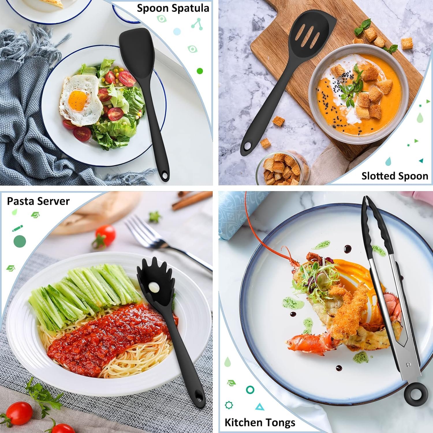 Silicone Kitchen Utensils Set, 16-Piece Silicone Cooking Utensils by Deedro, Heat Resistant Kitchen Tools Set with Holder, Nonstick Spatula Kitchen Gadgets for Cooking  Baking, Green Silicone Kitchen Utensils Set, 16-Piece Silicone Cooking Utensils by Deedro, Heat Resistant Kitchen Tools Set with Holder, Nonstick Spatula Kitchen Gadgets for Cooking  Baking, Green