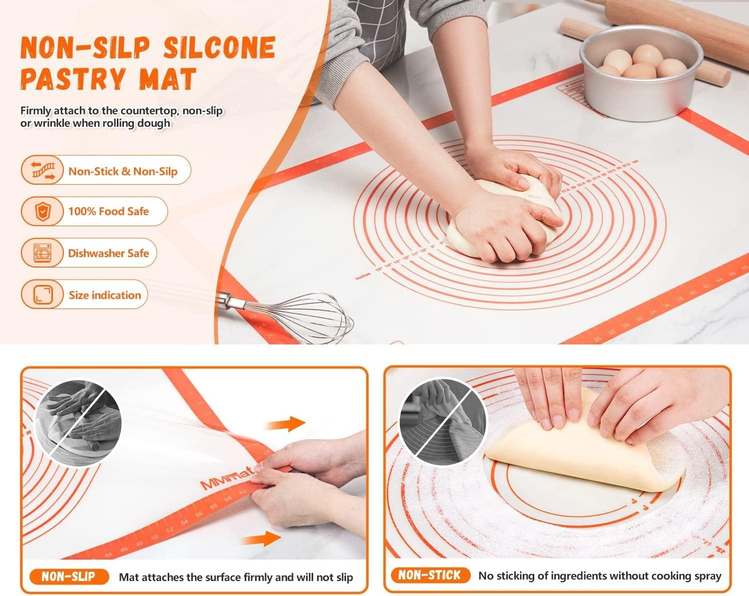 Silicone Pastry Mat, Extra Large Non-slip Silicone Baking Mat with Measurements, Counter Mat, Dough Rolling Mat, Fondant and Pie Crust Mat, (28 x 20 IN) 28 By 20