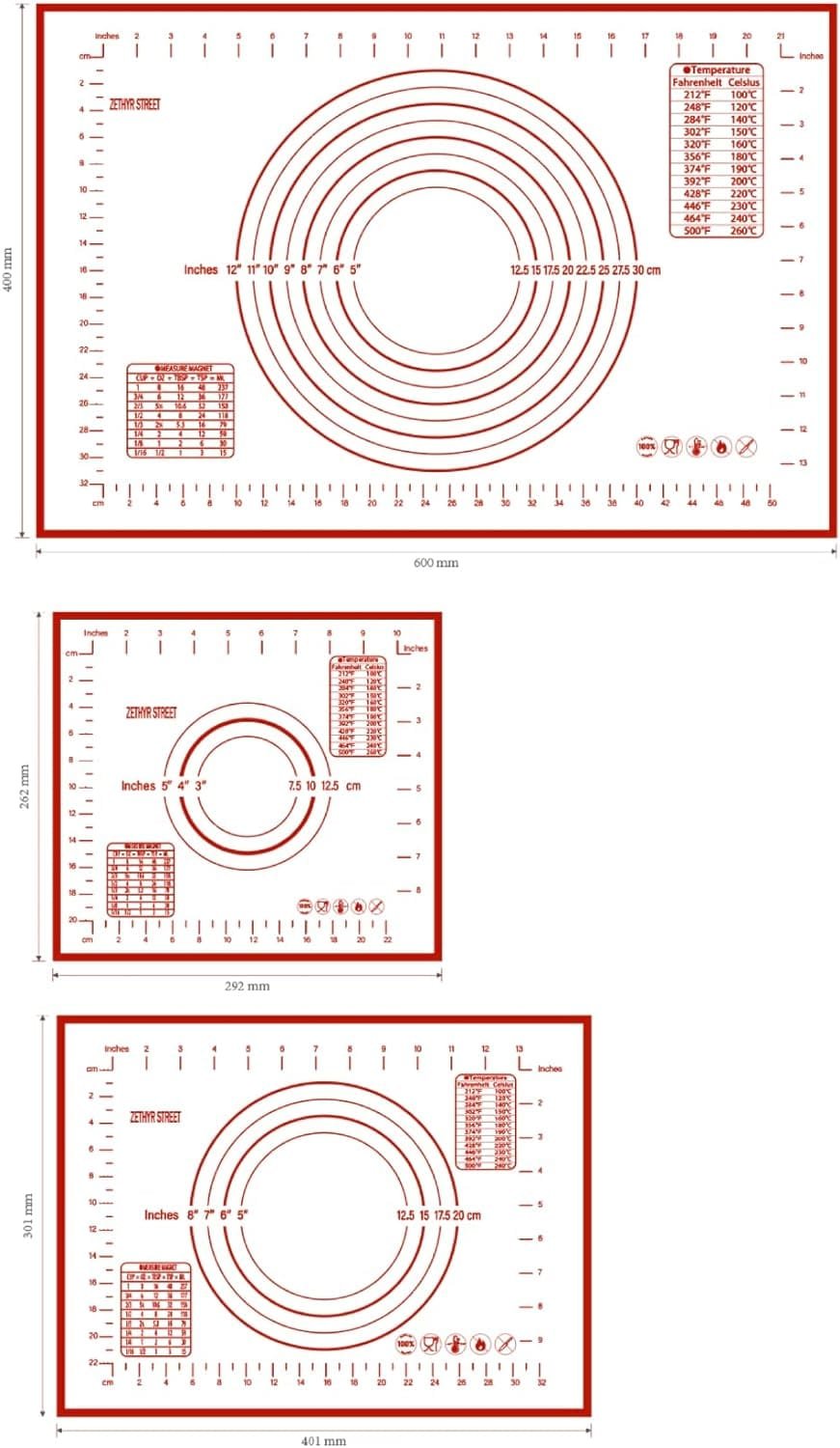 Silicone Pastry Mats - 3 Pack, Non Stick Kitchen Mat For Rolling Dough, And Fondant, With Size Guiding Circles, Dishwasher Safe Silicone Pastry Mats - 3 Pack, Non Stick Kitchen Mat For Rolling Dough, And Fondant, With Size Guiding Circles, Dishwasher Safe