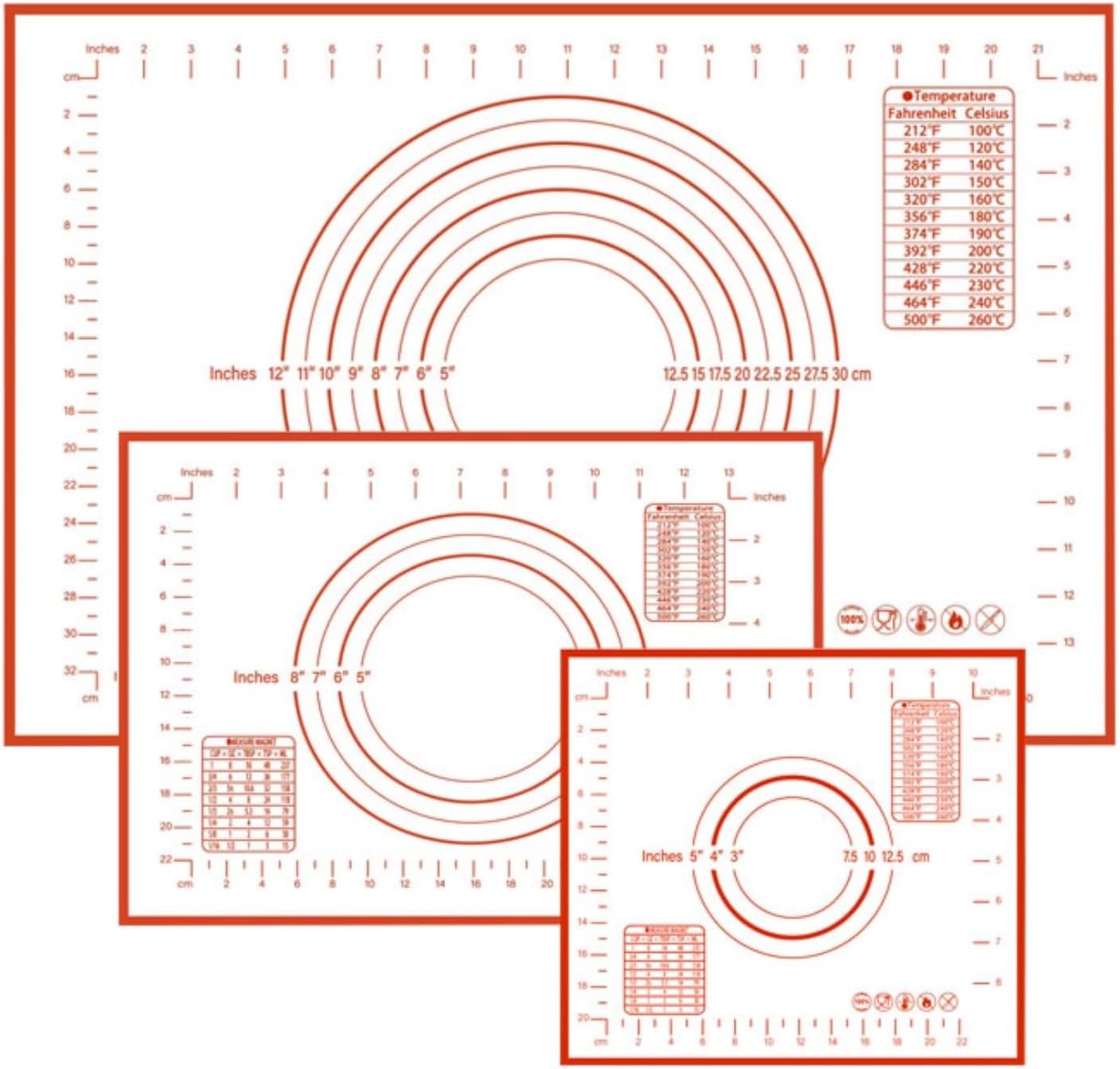 Silicone Pastry Mats - 3 Pack, Non Stick Kitchen Mat For Rolling Dough, And Fondant, With Size Guiding Circles, Dishwasher Safe Silicone Pastry Mats - 3 Pack, Non Stick Kitchen Mat For Rolling Dough, And Fondant, With Size Guiding Circles, Dishwasher Safe