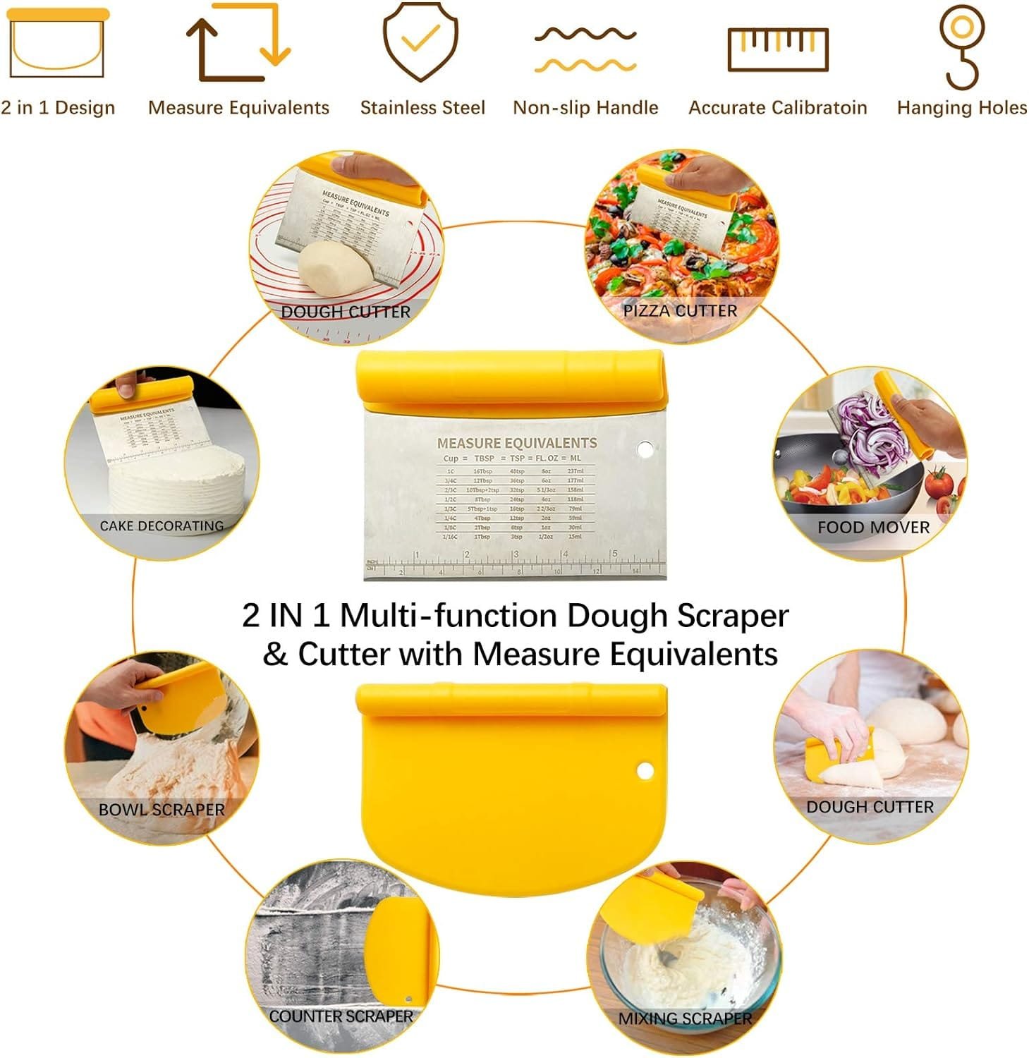 Silicone Rolling Pin Set with Adjustable Thickness Rings, Large Silicone Baking Pastry Mat  Stainless Steel Dough Roller with Rings  Bench Scraper - For Pizza, Cookies, Pie, Pasta, Pastries