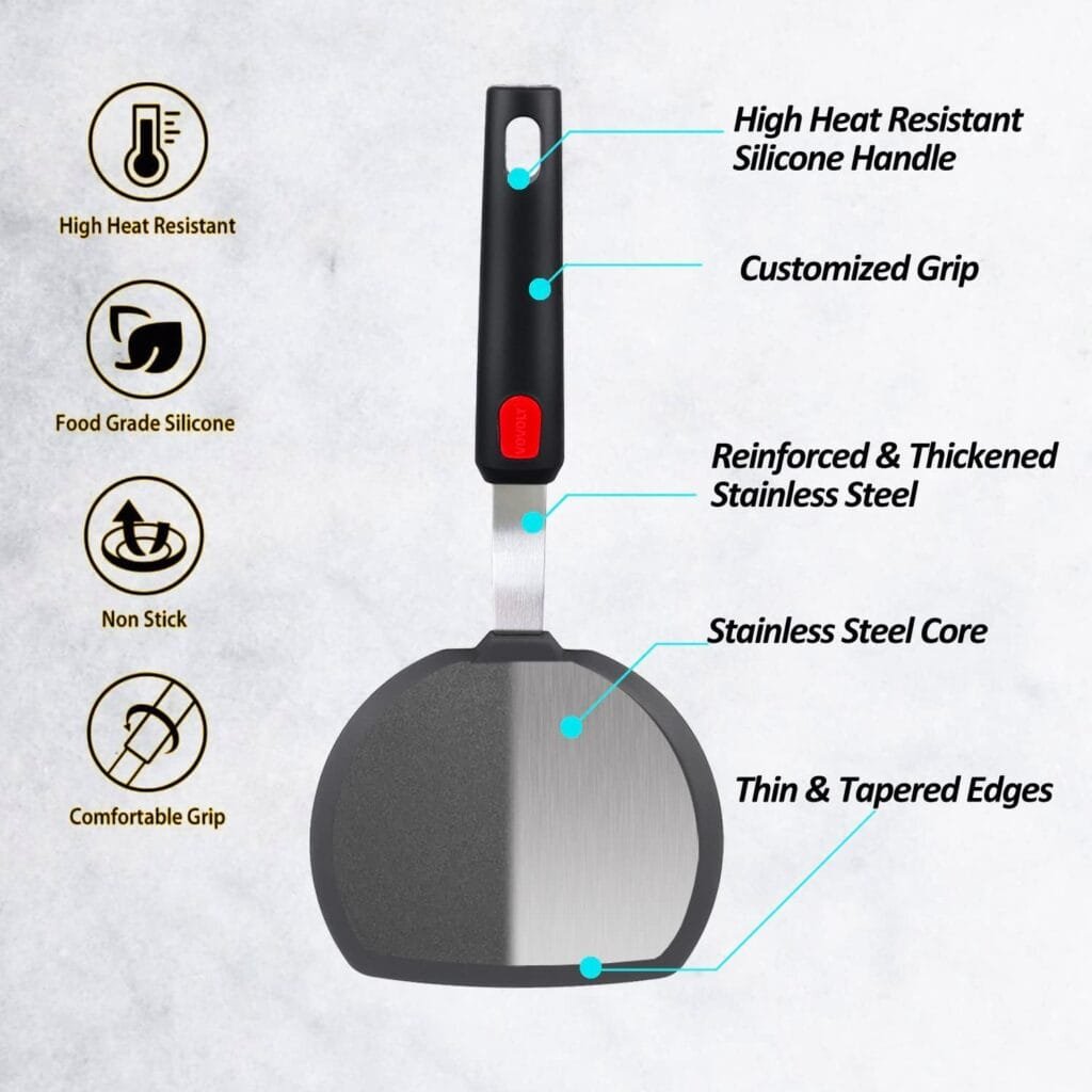 Silicone Spatula Turner Set with Lengthened Handle, Heat Resistant Spatulas for Nonstick Cookware, Kitchen Flipper Utensil for Egg, Pancake, Fish, Burger, No Scratch  Melting, BPA Free, 4 Pack