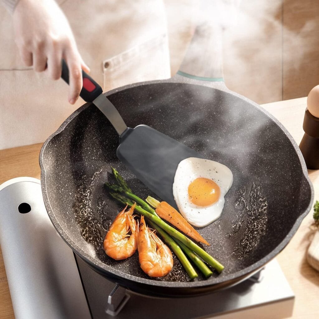 Silicone Spatula Turner Set with Lengthened Handle, Heat Resistant Spatulas for Nonstick Cookware, Kitchen Flipper Utensil for Egg, Pancake, Fish, Burger, No Scratch  Melting, BPA Free, 4 Pack