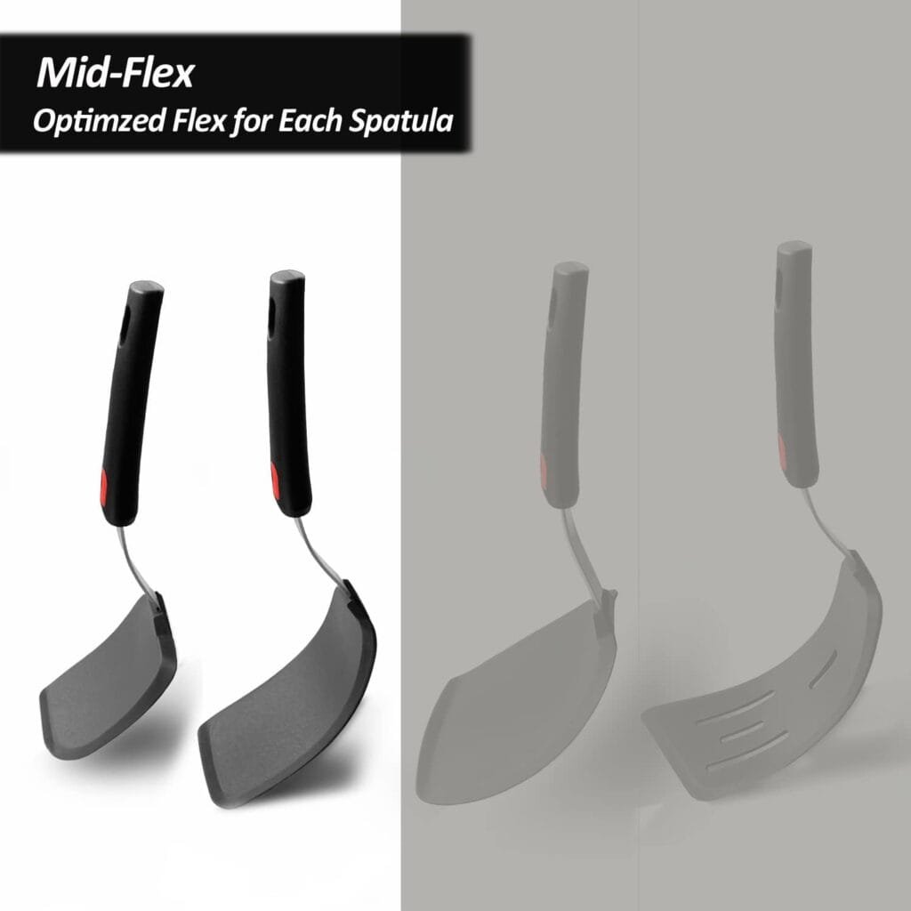 Silicone Spatula Turner Set with Lengthened Handle, Heat Resistant Spatulas for Nonstick Cookware, Kitchen Flipper Utensil for Egg, Pancake, Fish, Burger, No Scratch  Melting, BPA Free, 4 Pack