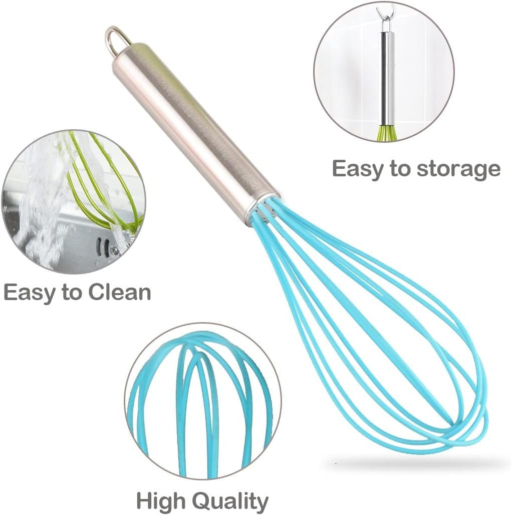 Silicone Whisks for Cooking, 3 Pack Sturdy Colored Balloon Line Whisk Set, Stainless Steel  Silicone Non-Stick Coating Hand Milk and Egg Beater for Blending Whisking Beating Stirring Cooking Baking