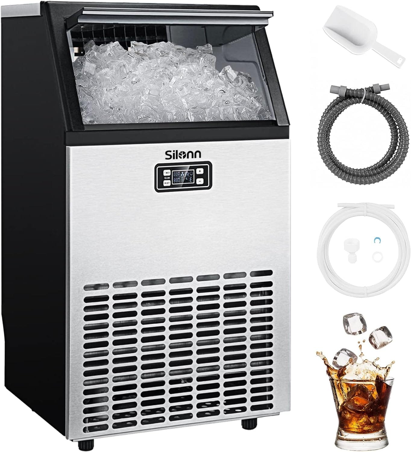 Silonn Commercial Ice Maker, Creates 200lbs in 24H, 48lbs Ice Storage Capacity, Stainless Steel Freestanding Ice Maker Machine with Auto Self-Cleaning for Home Office Bar Parties (SLIM13T) Silonn Commercial Ice Maker, Creates 200lbs in 24H, 48lbs Ice Storage Capacity, Stainless Steel Freestanding Ice Maker Machine with Auto Self-Cleaning for Home Office Bar Parties (SLIM13T)