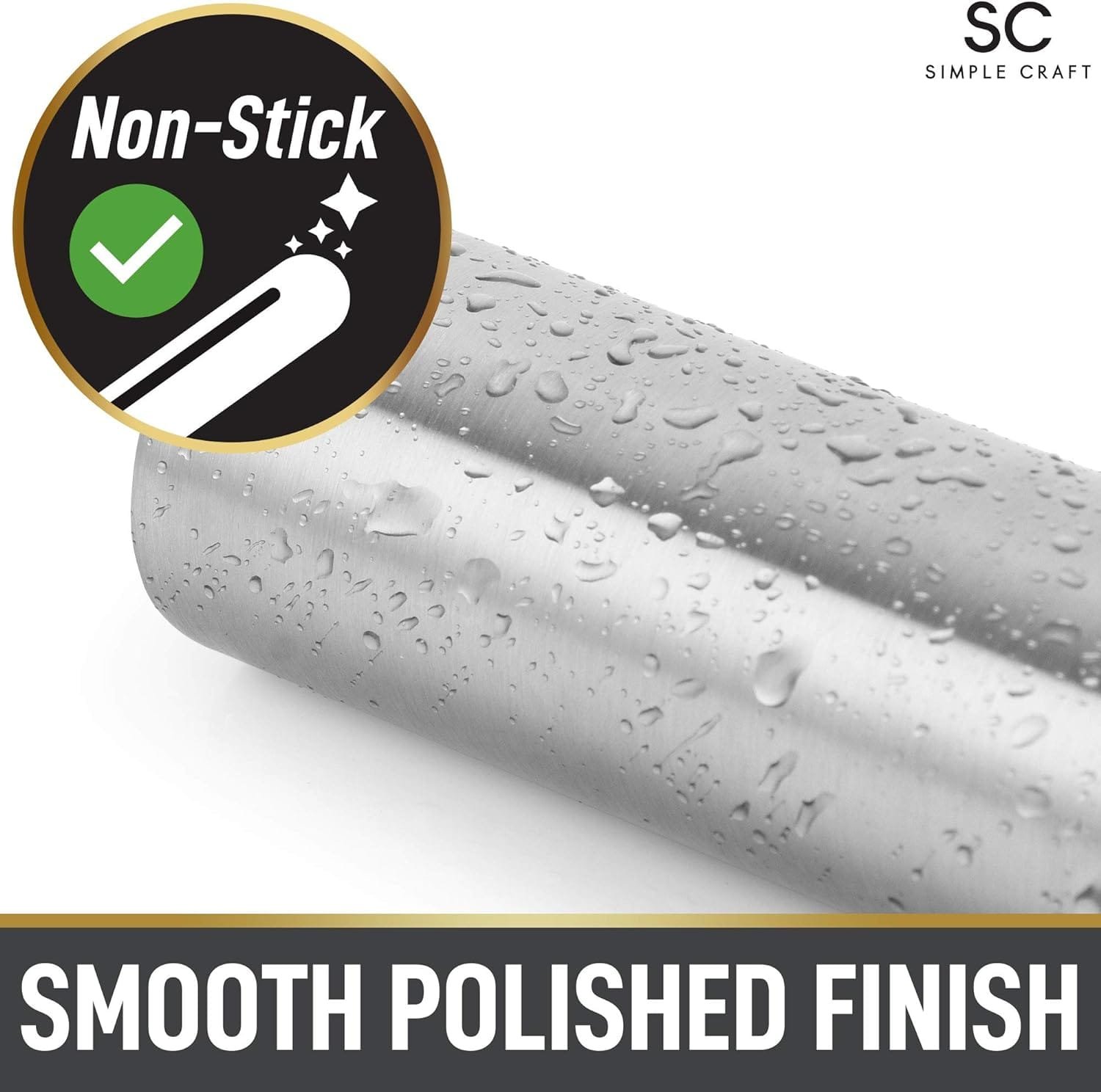 simple-craft-premium-16-rolling-pin-smooth-tapered-professional-french-rolling-pin-stainless-steel-rolling-pin-for-makin - Cooking Appliance World