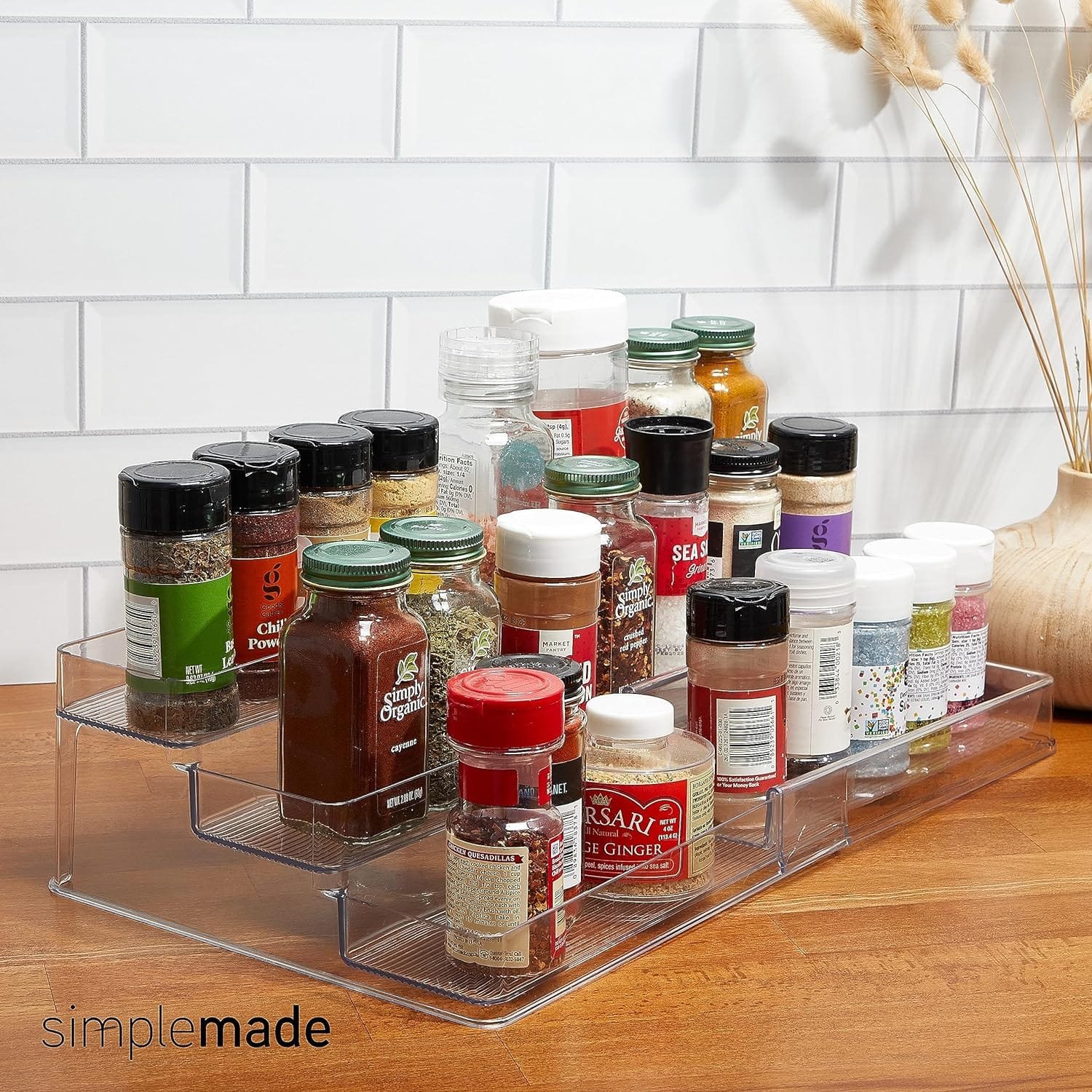 SIMPLEMADE Clear Spice Rack - 2 Pack Three-Tiered Shelf, Countertop, and Cabinet Storage and Spice Organizer for Kitchen, Bathroom, Bedroom, and Office, Home Storage and Organization Solutions