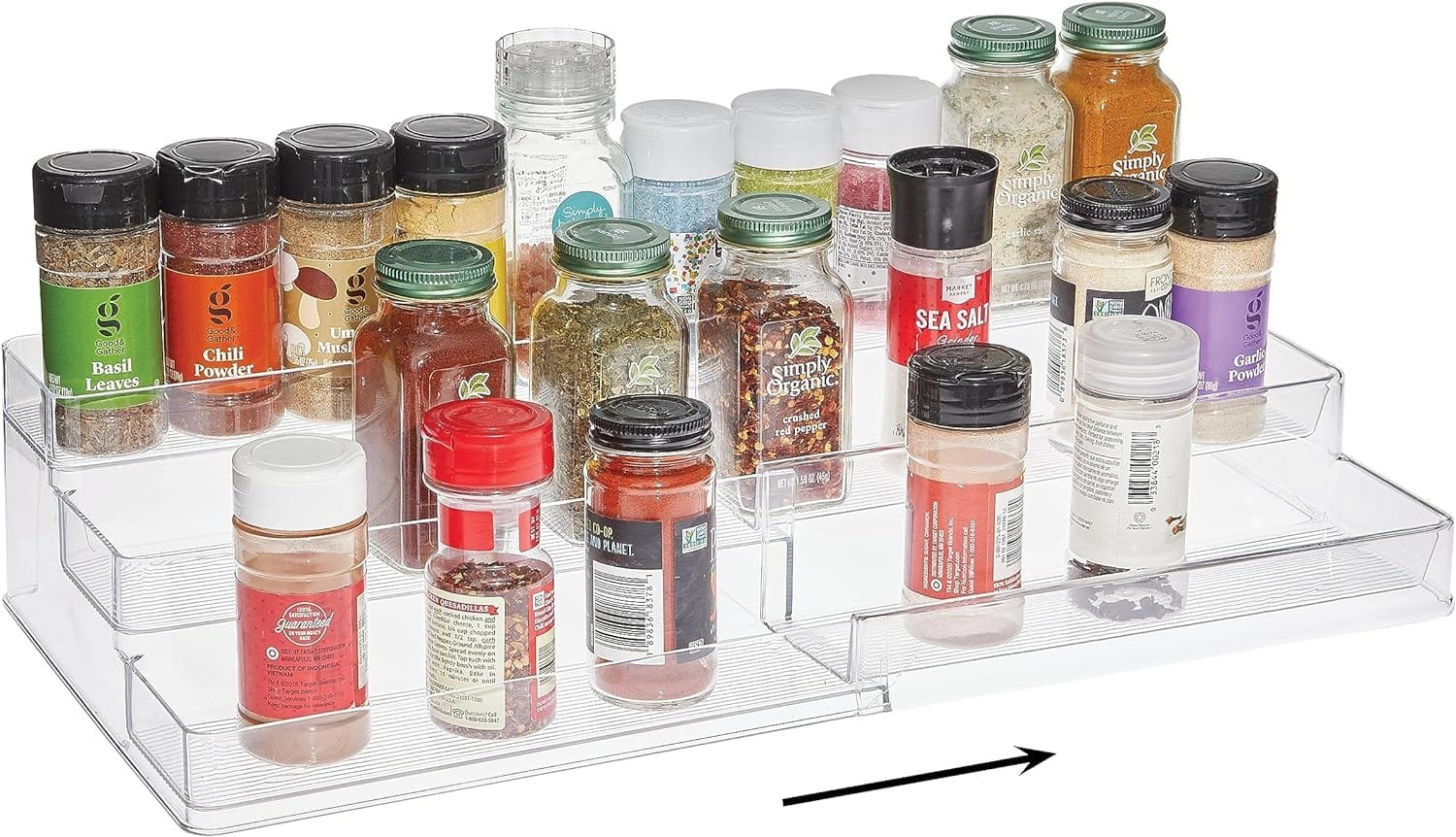 SIMPLEMADE Clear Spice Rack - 2 Pack Three-Tiered Shelf, Countertop, and Cabinet Storage and Spice Organizer for Kitchen, Bathroom, Bedroom, and Office, Home Storage and Organization Solutions