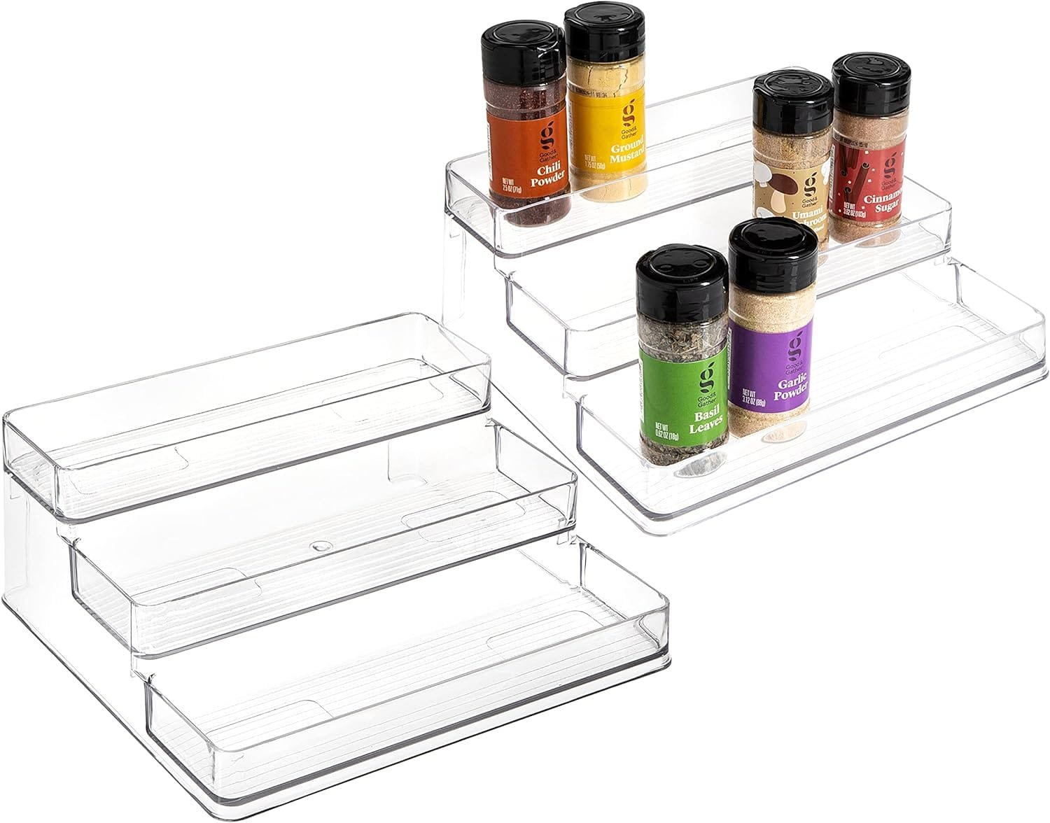 SIMPLEMADE Clear Spice Rack - 2 Pack Three-Tiered Shelf, Countertop, and Cabinet Storage and Spice Organizer for Kitchen, Bathroom, Bedroom, and Office, Home Storage and Organization Solutions