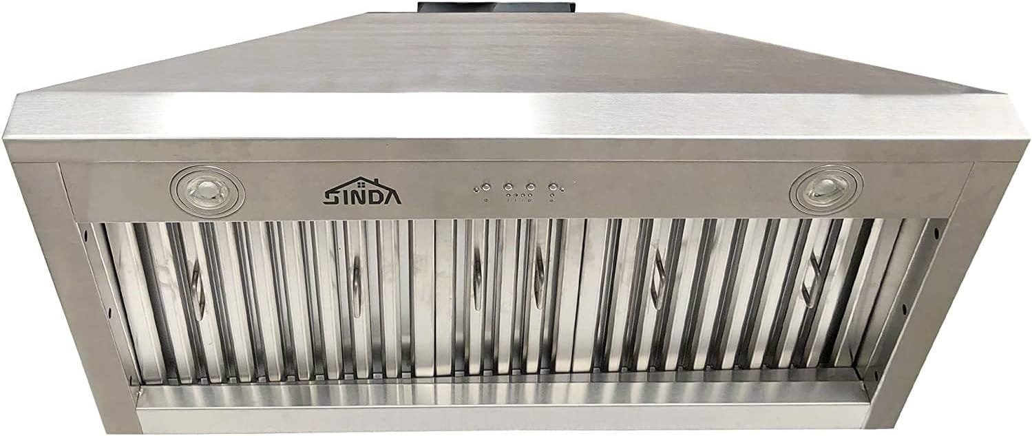 SINDA Island Mount Copper Range Hood, Handcrafted Custom Copper Range Hood with Commercial Grade Hood SUS304 Vent with Liner and Fan Motor, Baffle Filter, High CFM, 30Wx48H, H3SL-OI3048