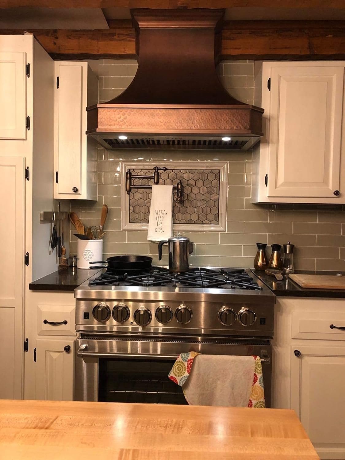 SINDA Island Mount Copper Range Hood, Handcrafted Custom Copper Range Hood with Commercial Grade Hood SUS304 Vent with Liner and Fan Motor, Baffle Filter, High CFM, 30Wx48H, H3SL-OI3048