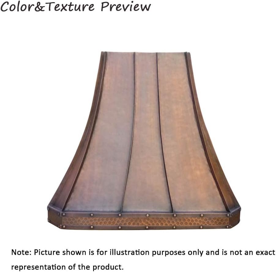 SINDA Light Hammered-Antique Copper Handcrafted Custom Copper Range Hood with Commercial Grade Hood SUS304 Vent with Liner and Fan Motor, Baffle Filter, High CFM, Island Mount, H3STR3LCI3039