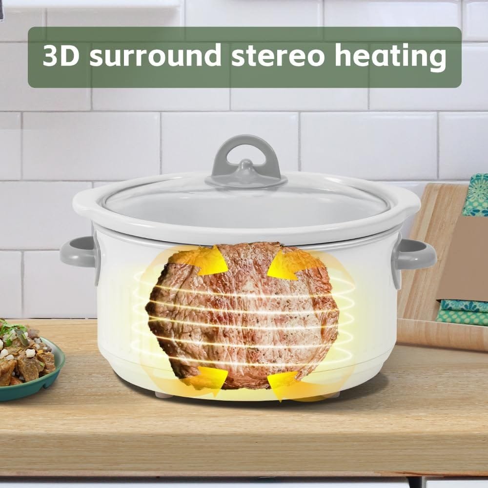 Slow Cooker 3.5 Quart USC-351-OG,Dishwasher Safe Crock/Ceramic inner pot and Glass lid,Small Slow Cooker,Oval Shape,White Slow Cooker 3.5 Quart USC-351-OG,Dishwasher Safe Crock/Ceramic inner pot and Glass lid,Small Slow Cooker,Oval Shape,White
