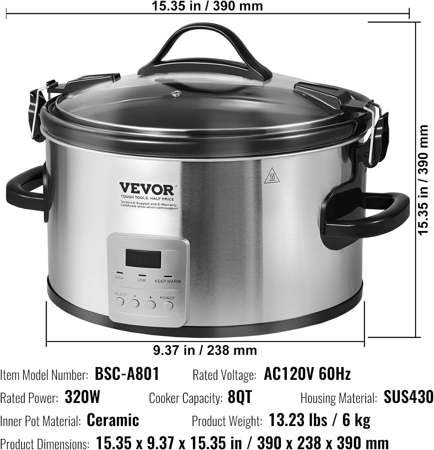 Slow Cooker, 7QT 280W Electric Slow Cooker Pot with 3-Level Heat Settings, Digital Slow Cookers with 20 Hours Max Timer, Locking Lid, Ceramic Inner Pot for Home/Commercial Use