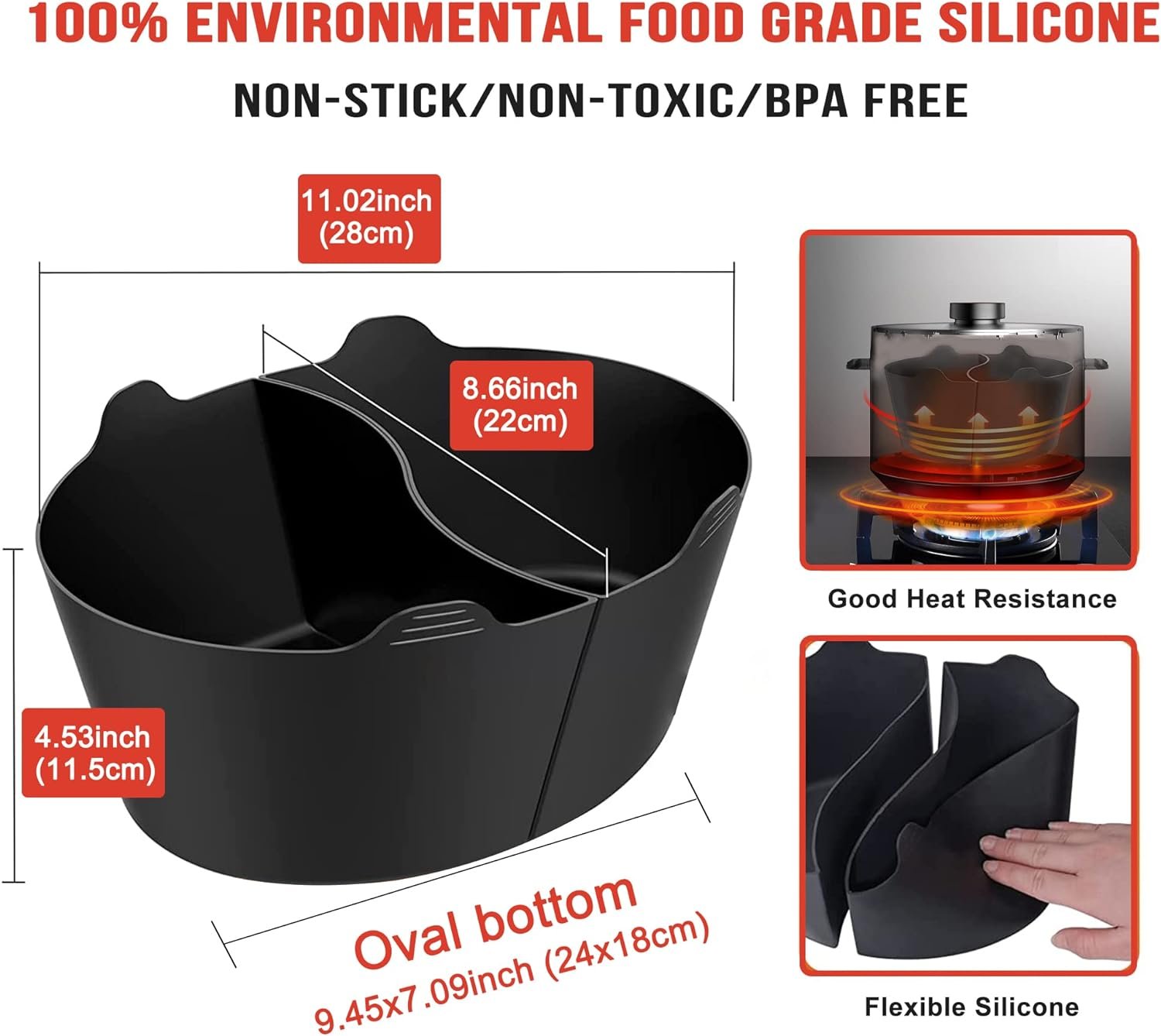 Slow Cooker Divider Silicone Liners, 6 Qt Crockpot and Slow Cookers Compatible, Cook Two Dishes At Once - Easy Cleanup Dishwasher, BPA Free 6 Quart Fit with Crock Pot Black Liners