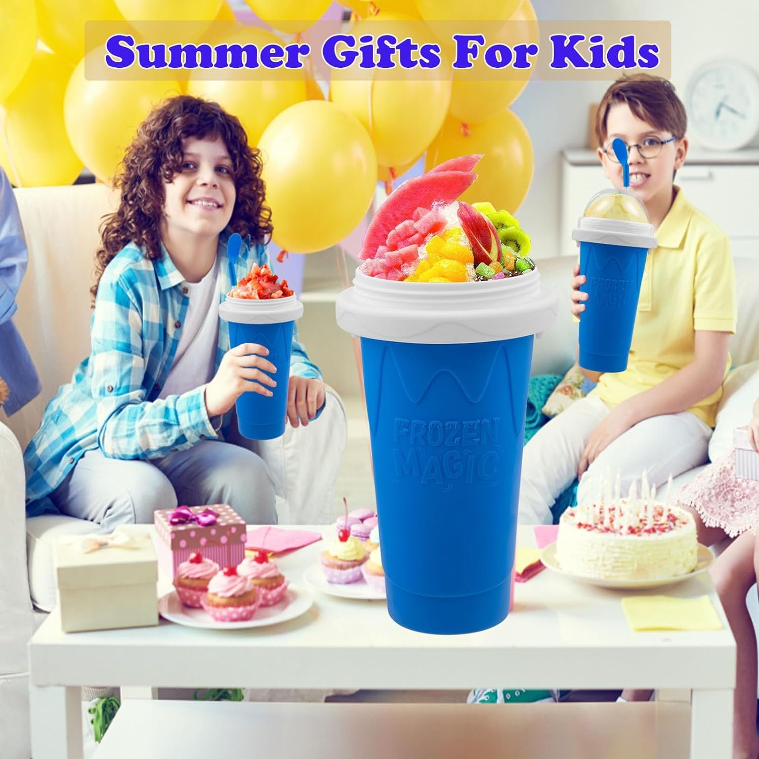 Slushie Maker Cup - Magic Quick Frozen Smoothies Cup for Homemade Milk Shake Ice Cream Maker, Cooling Cup, Double Layer Squeeze Slushy Maker Cup, Birthday Gifts for FriendsFamily (Blue)