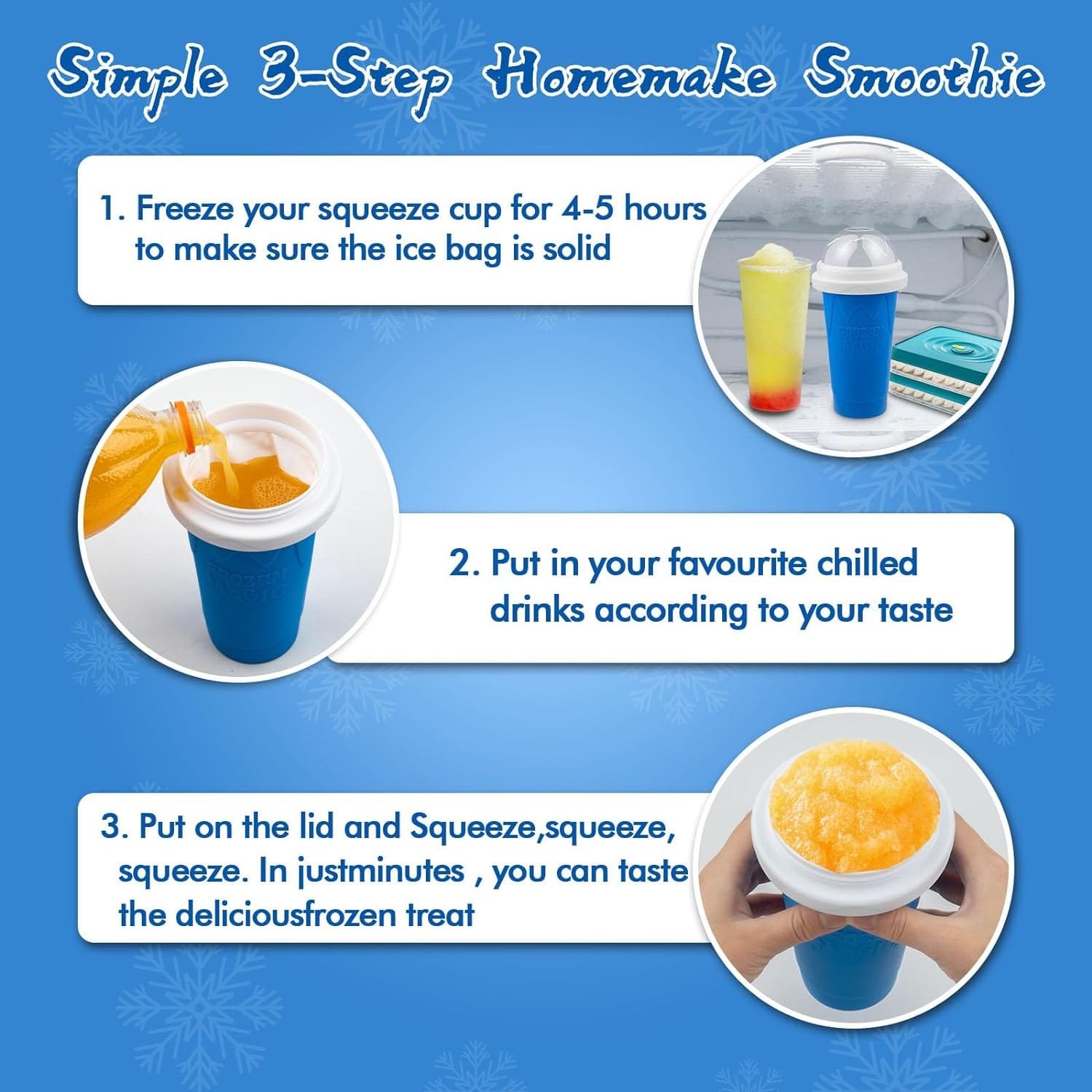 Slushie Maker Cup - Magic Quick Frozen Smoothies Cup for Homemade Milk Shake Ice Cream Maker, Cooling Cup, Double Layer Squeeze Slushy Maker Cup, Birthday Gifts for FriendsFamily (Blue)