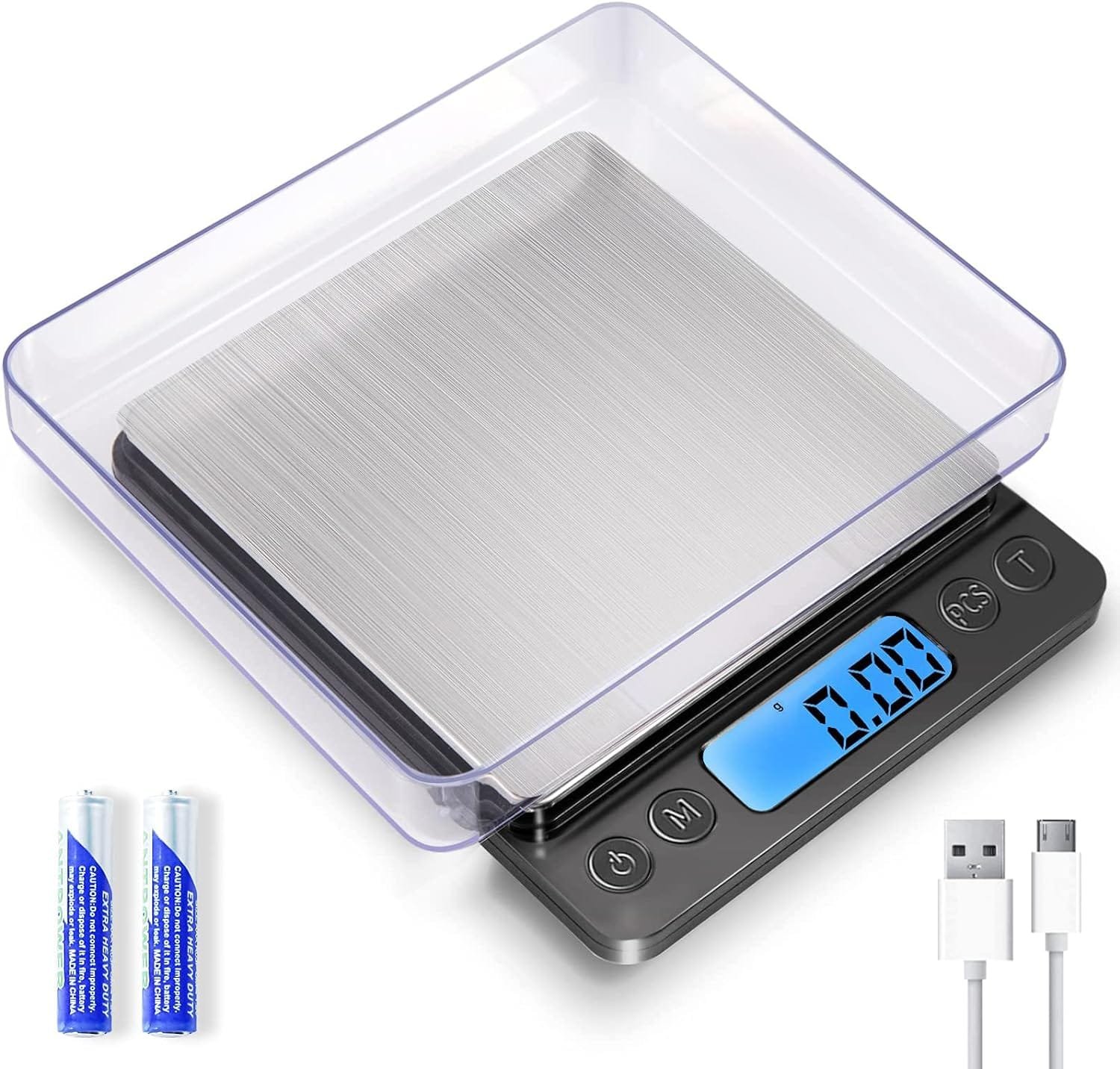 Small Digital Gram Scale 1000g by 0.01g, MEIYA High Accuracy Scale for Food Ounces and Grams, Upgrade USB Charging Kitchen Scale Digital Weight for Cooking, Baking, with Tare Function, 9 Units, 2 Tray Small Digital Gram Scale 1000g by 0.01g, MEIYA High Accuracy Scale for Food Ounces and Grams, Upgrade USB Charging Kitchen Scale Digital Weight for Cooking, Baking, with Tare Function, 9 Units, 2 Tray