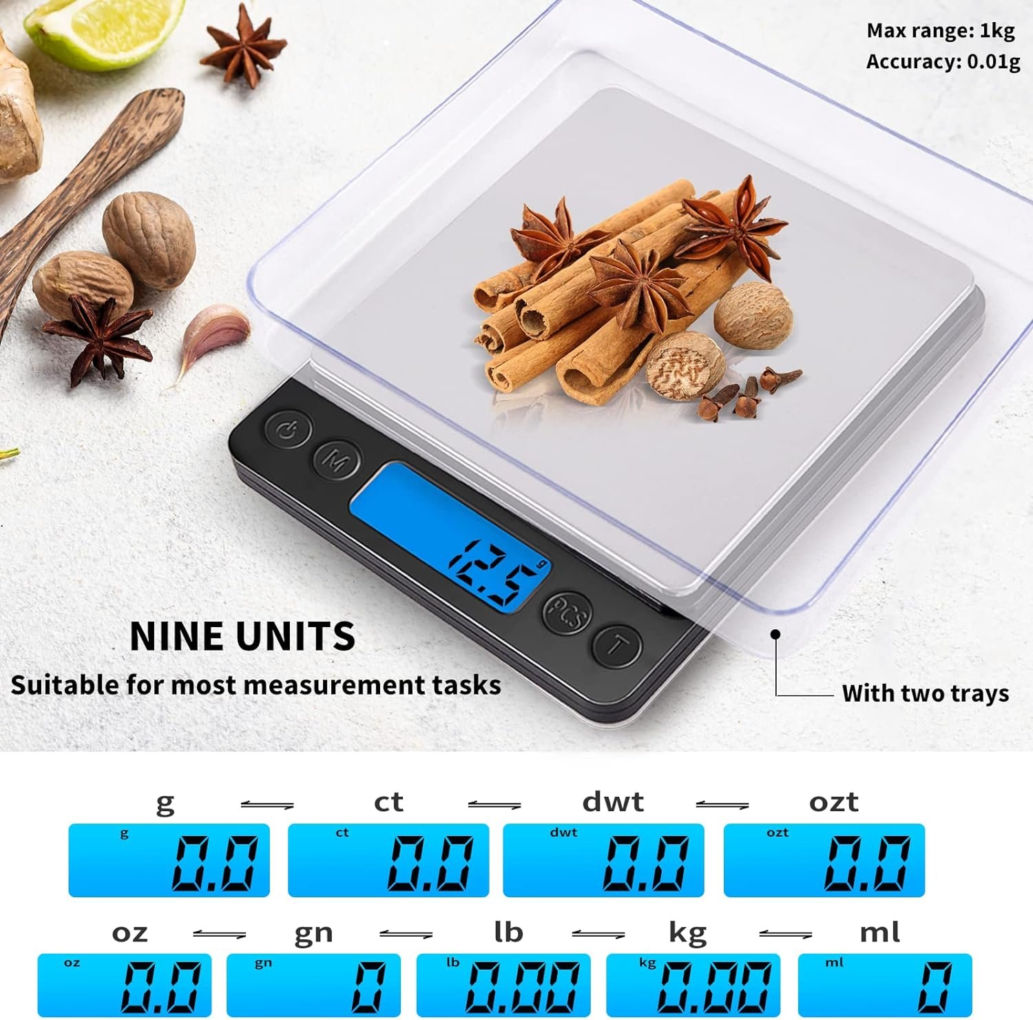 Small Digital Gram Scale 1000g by 0.01g, MEIYA High Accuracy Scale for Food Ounces and Grams, Upgrade USB Charging Kitchen Scale Digital Weight for Cooking, Baking, with Tare Function, 9 Units, 2 Tray Small Digital Gram Scale 1000g by 0.01g, MEIYA High Accuracy Scale for Food Ounces and Grams, Upgrade USB Charging Kitchen Scale Digital Weight for Cooking, Baking, with Tare Function, 9 Units, 2 Tray