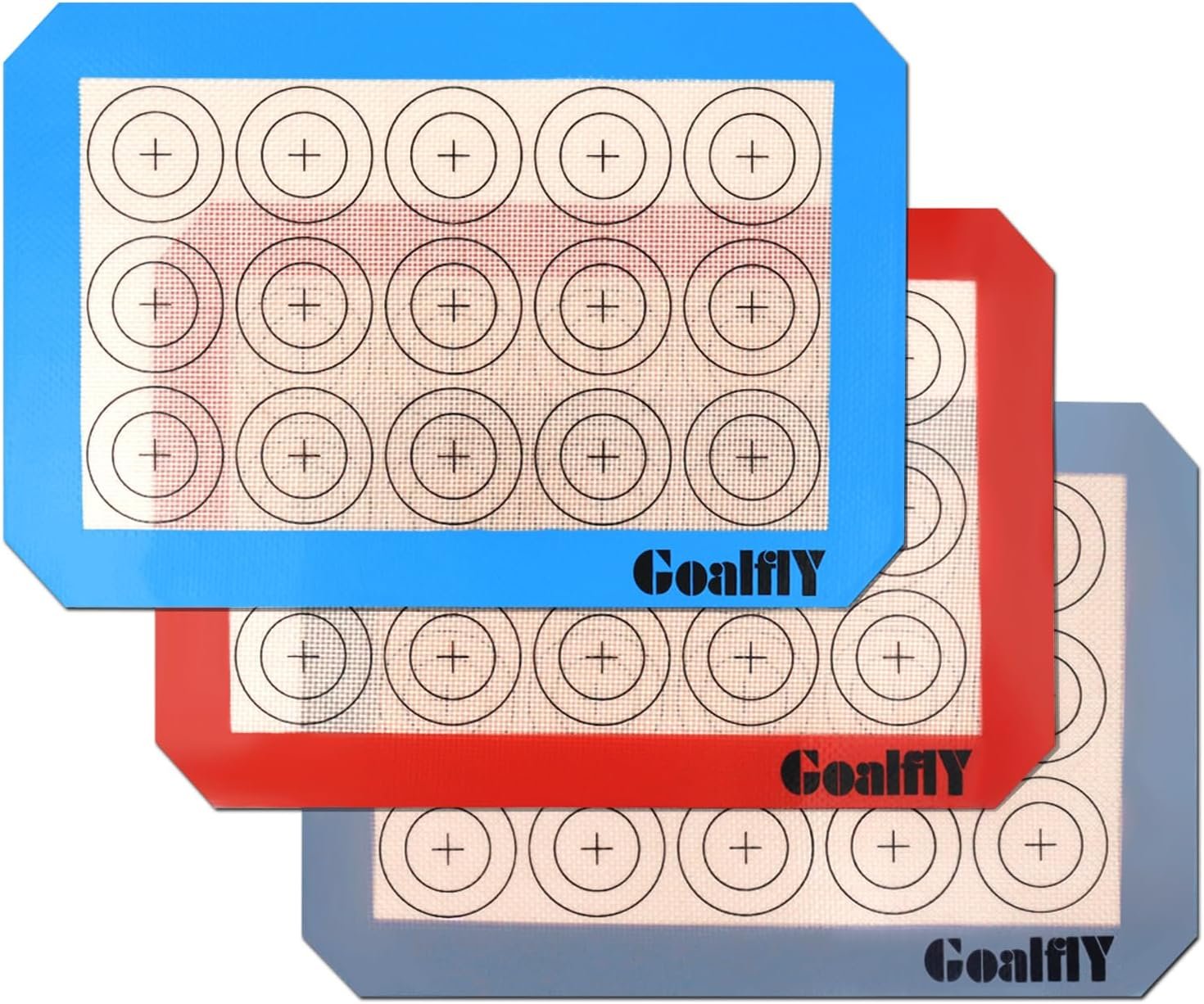 Small Silicone Baking Mat (11.8 x 7.8 IN), Set of 3 Silicone Mats for Quarter Sheet Pan, Non-stick Silicone Mat for Macarons, Pizza, Cake (Red, Blue, Green)