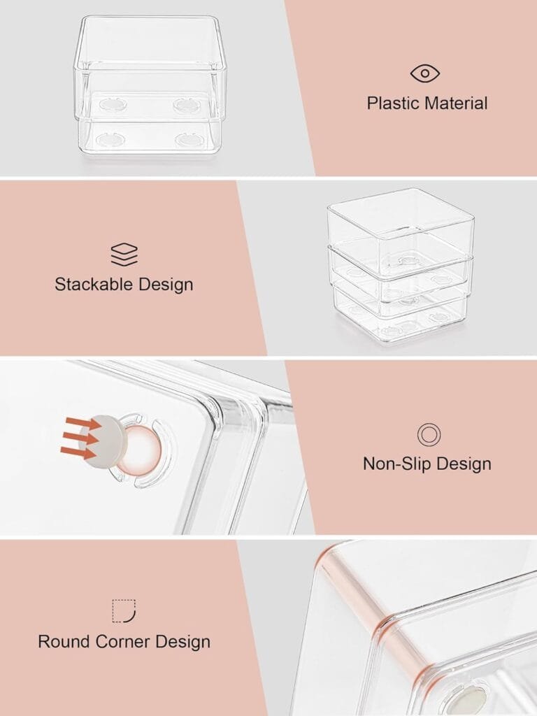 SMARTAKE 7-Piece Drawer Organizer with Non-Slip Silicone Pads, 4-Size Desk Drawer Organizer Trays Storage Tray for Makeup, Jewelries, Utensils in Bedroom Dresser, Office and Kitchen (Clear)