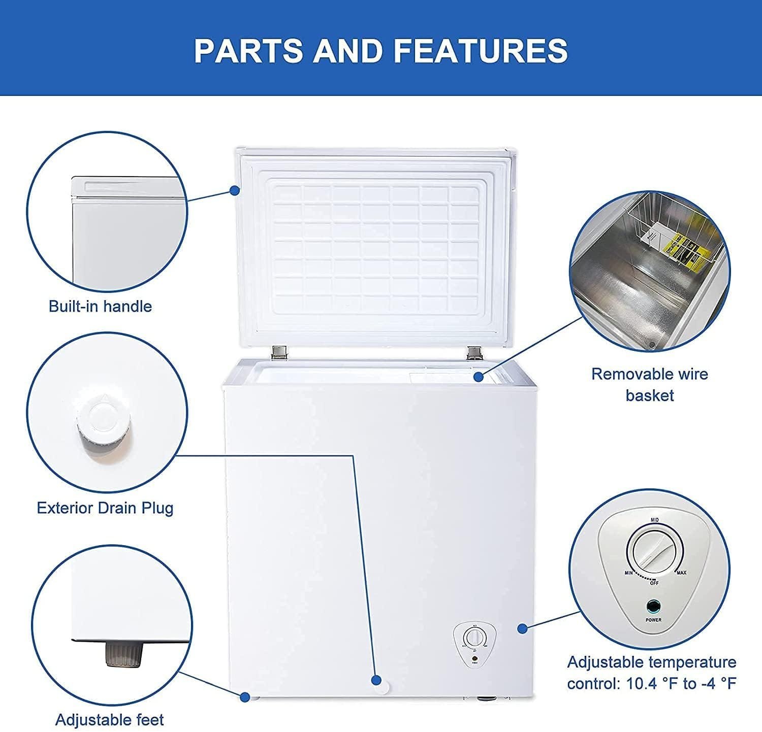SMETA Chest Deep Freezer 10 Cubic Feet, 44W Freezers Garage Meat Freezer with Adjustable Thermostat, Solid Top Freezers Wire Basket, 10.5 cu. ft Large Storage for Kitchen Commercial, White