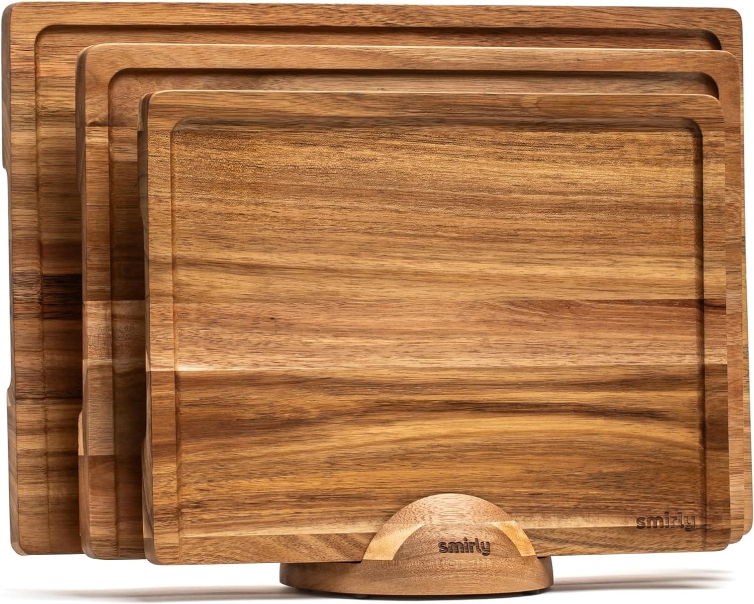 SMIRLY Wood Cutting Boards For Kitchen - Bamboo Cutting Board Set with Holder, Wood Cutting Board Set, Cutting Board Wood, Wooden Chopping Board, Wooden Cutting Board Set