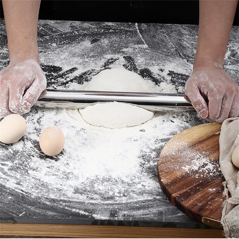 Smooth Stainless Steel Rolling Pin for Baking Fondant, Pizza, Pie, Pastry, Pasta, Dough, Cookies (12.8in)