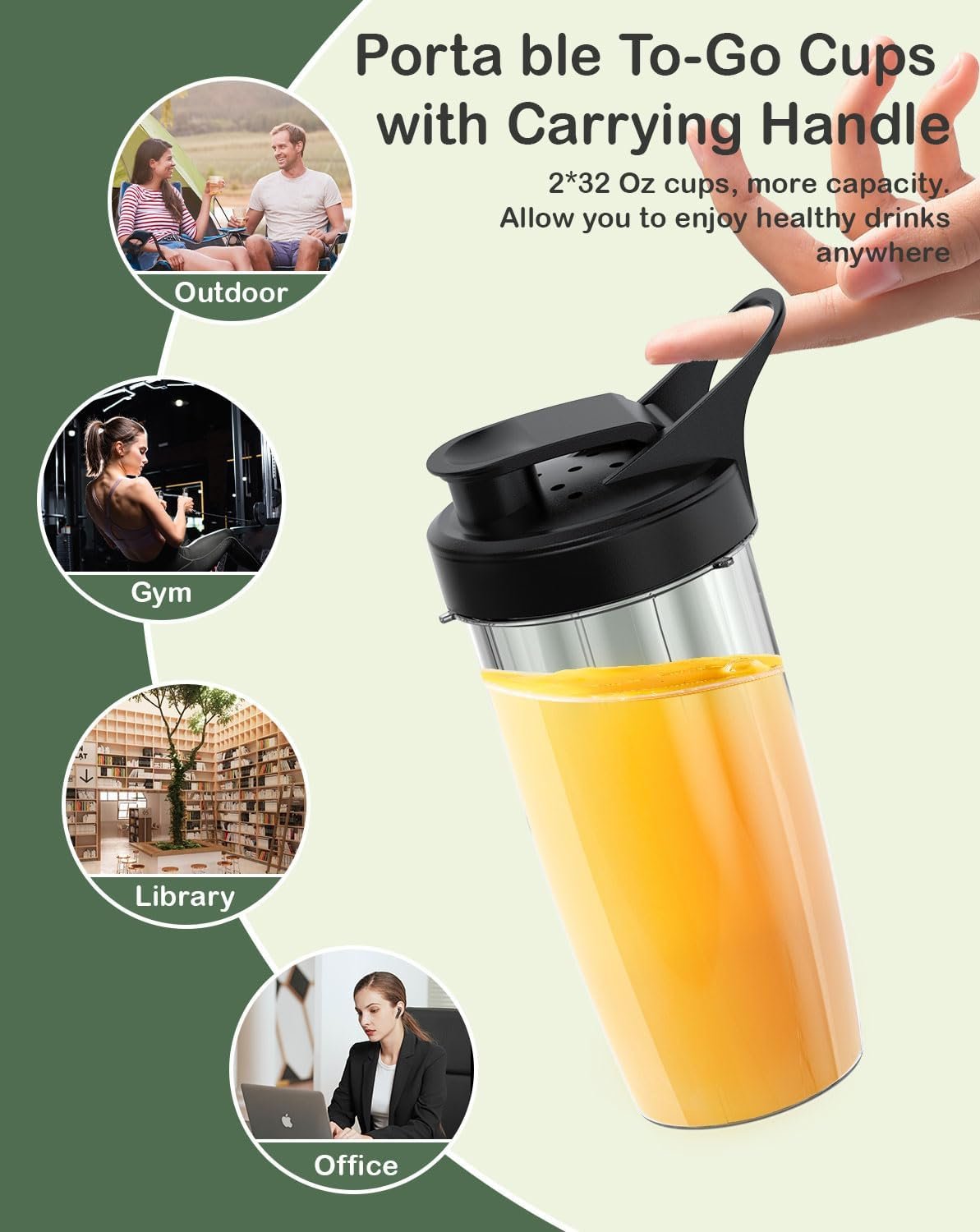 Smoothies Blender, 1300W 20 Pcs Personal Blender for Shakes and Smoothies with 32 Oz *2 To-Go Cups, Ice Tray, Compact Kitchen Blender Set Perfect for Frozen Drinks, Sauces and Baby Foods