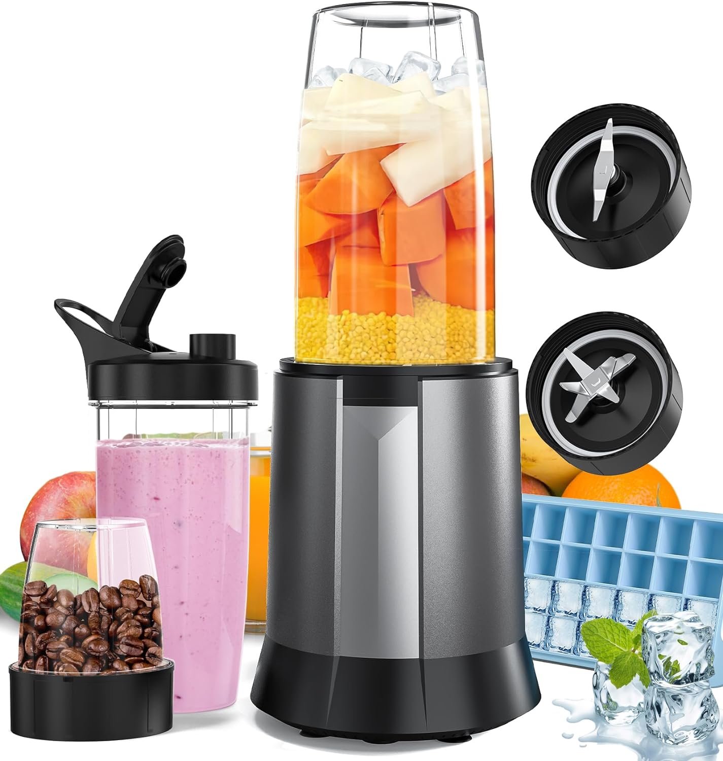 Smoothies Blender, 1300W 20 Pcs Personal Blender for Shakes and Smoothies with 32 Oz *2 To-Go Cups, Ice Tray, Compact Kitchen Blender Set Perfect for Frozen Drinks, Sauces and Baby Foods