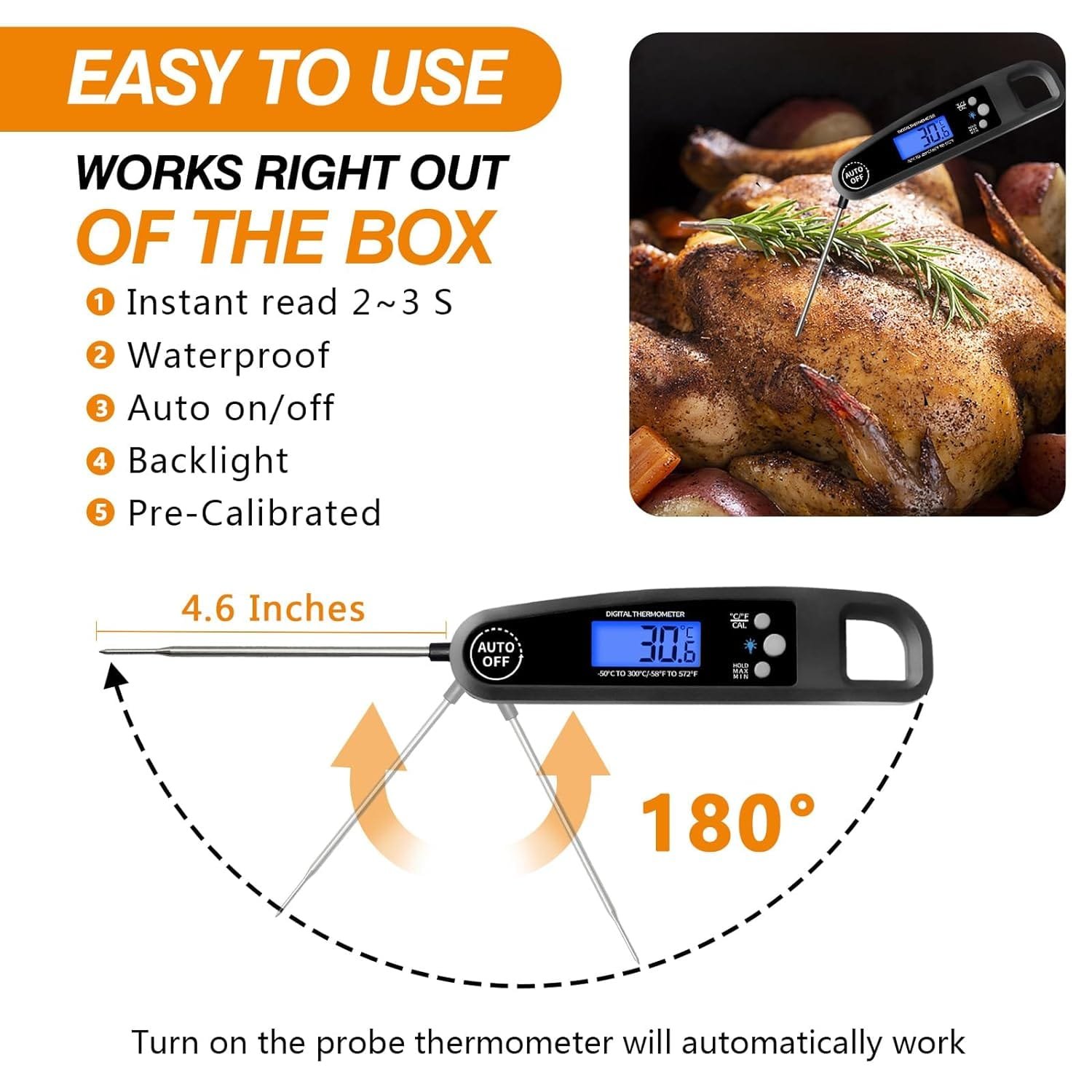 SnailM-JOY Meat Thermometer Digital, Ultra Fast Instant Read Food Thermometer for Cooking and Grilling, Candy Making, Waterproof Wireless Kitchen Thermometer with Backlight  Foldable Probe SnailM-JOY Meat Thermometer Digital, Ultra Fast Instant Read Food Thermometer for Cooking and Grilling, Candy Making, Waterproof Wireless Kitchen Thermometer with Backlight  Foldable Probe