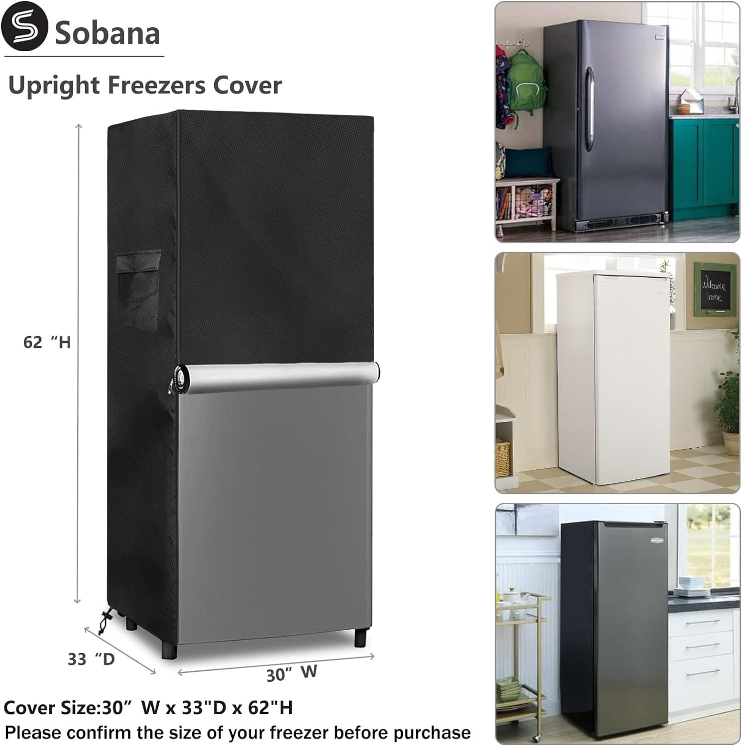 Sobana Beverage Refrigerator and Cooler Cover for most 3.2 Cu.ft Beer or Wine Mini Fridge,Waterproof Dust Proof Anti-UV Sides Zipper Can Be Opened(20 W x 20 D x 33 H,Black)