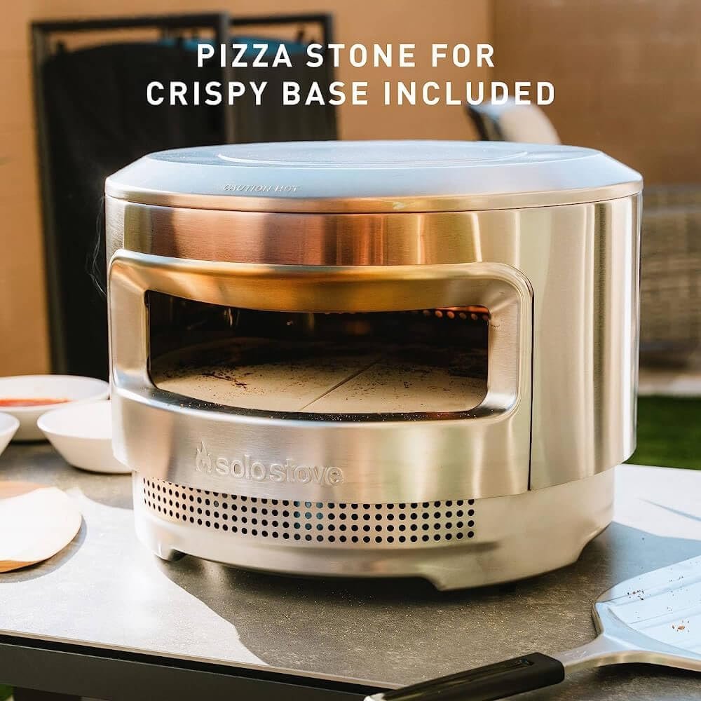 Solo Stove Pi Pizza Oven | Incl. Outdoor Pizza Maker, Wood Burning Assembly, Cordierite Pizza Stone (13 mm thick), Stainless Steel, H: 15.125 in x Dia: 20.5 in, 30.5 lbs