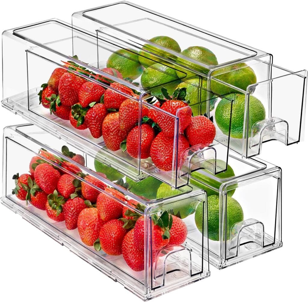 Sorbus Fridge Drawers - Clear Stackable Pull Out Refrigerator Organizer Bins - Food Storage Containers for Kitchen, Refrigerator, Freezer, Vanity  Fridge Organization and Storage (4 Pack | Small)