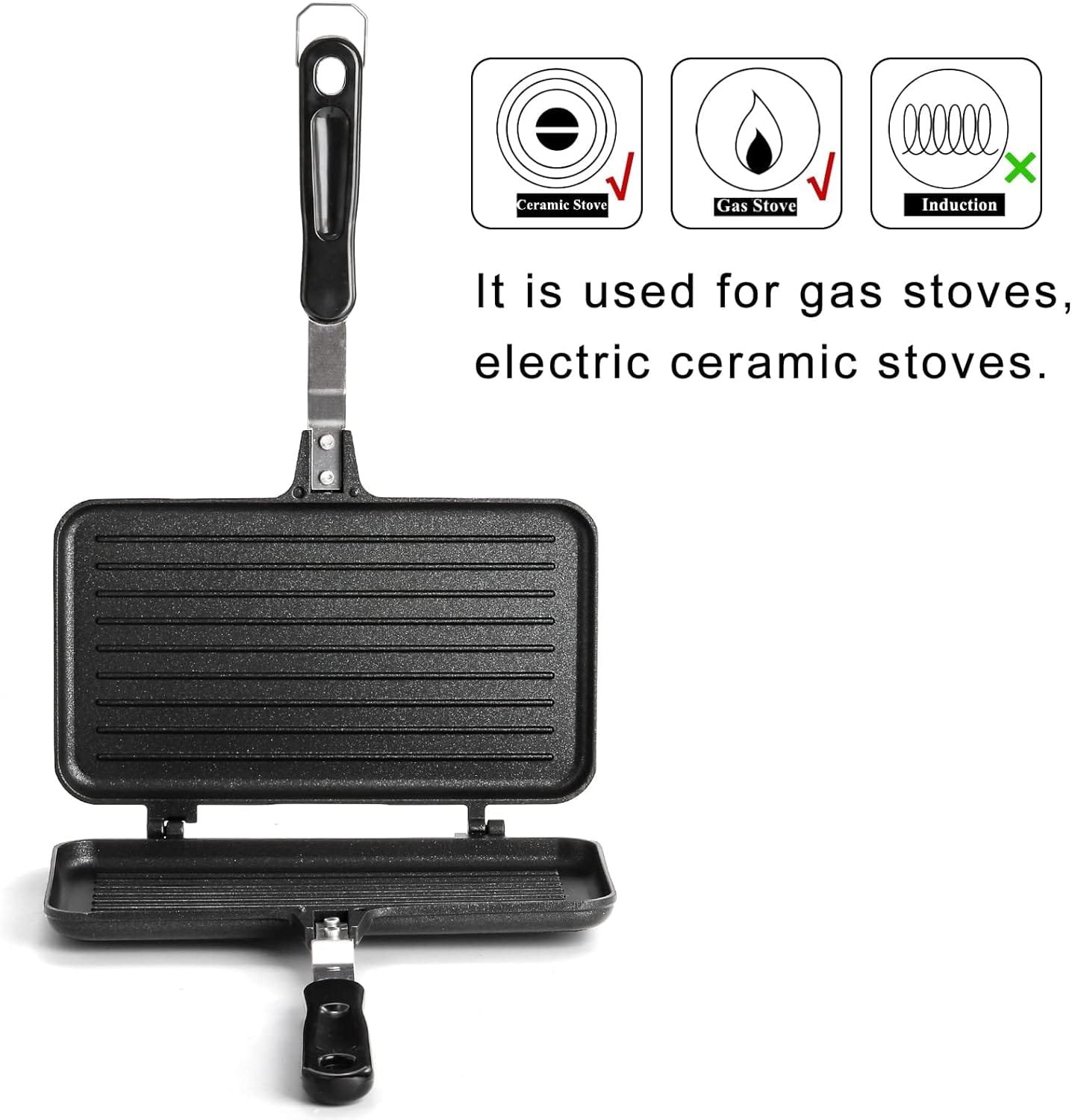 SOUJOY Sandwich Maker, Non-stick Grill Panini Maker Pan with Handle, Stovetop Toasted Aluminum Flip Pan Indoor Outdoor Home Kitchen Breakfast SOUJOY Sandwich Maker, Non-stick Grill Panini Maker Pan with Handle, Stovetop Toasted Aluminum Flip Pan Indoor Outdoor Home Kitchen Breakfast